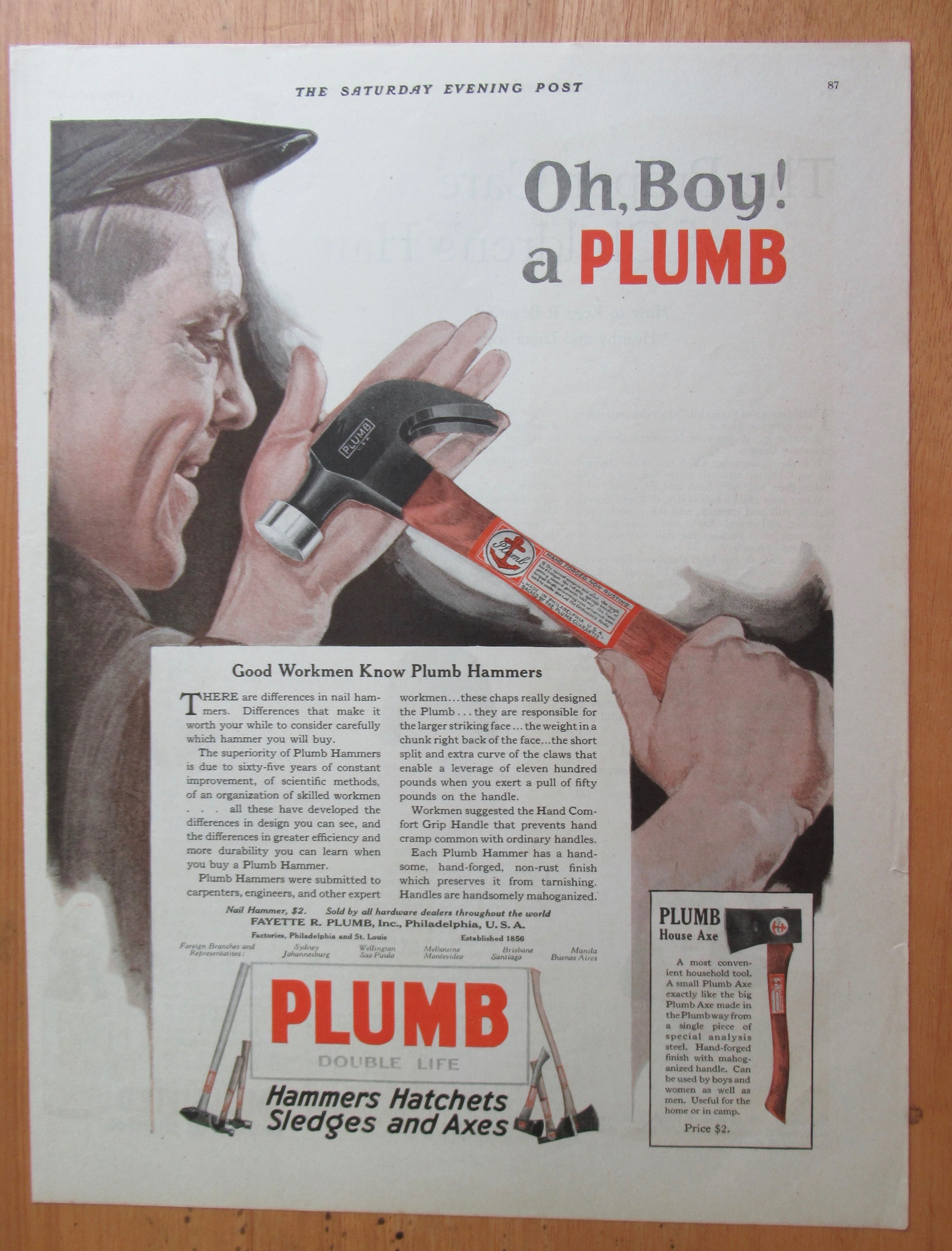 1921 Plumb Hammer with Man Holding Hammer