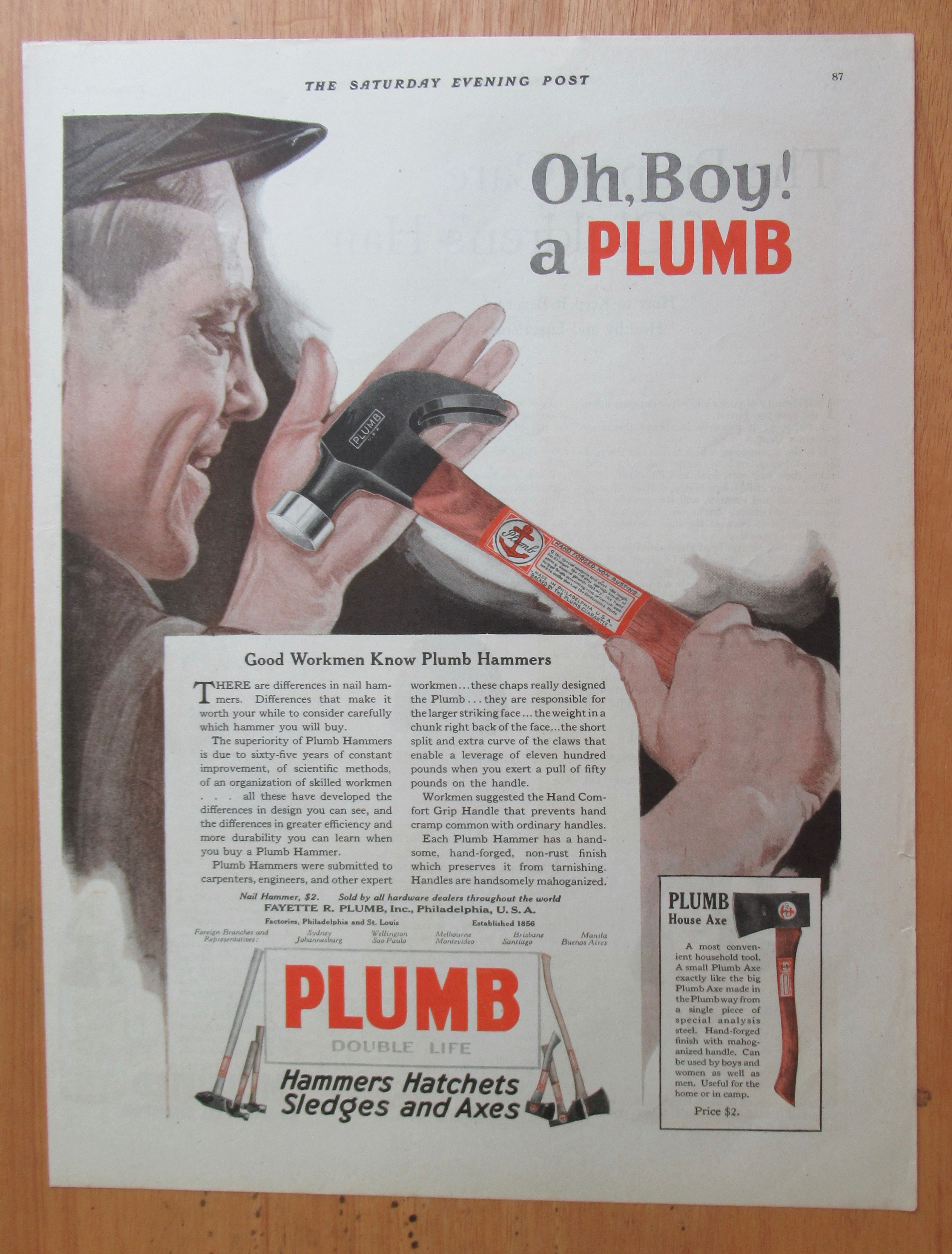 1921 Plumb Hammer with Man Holding Hammer