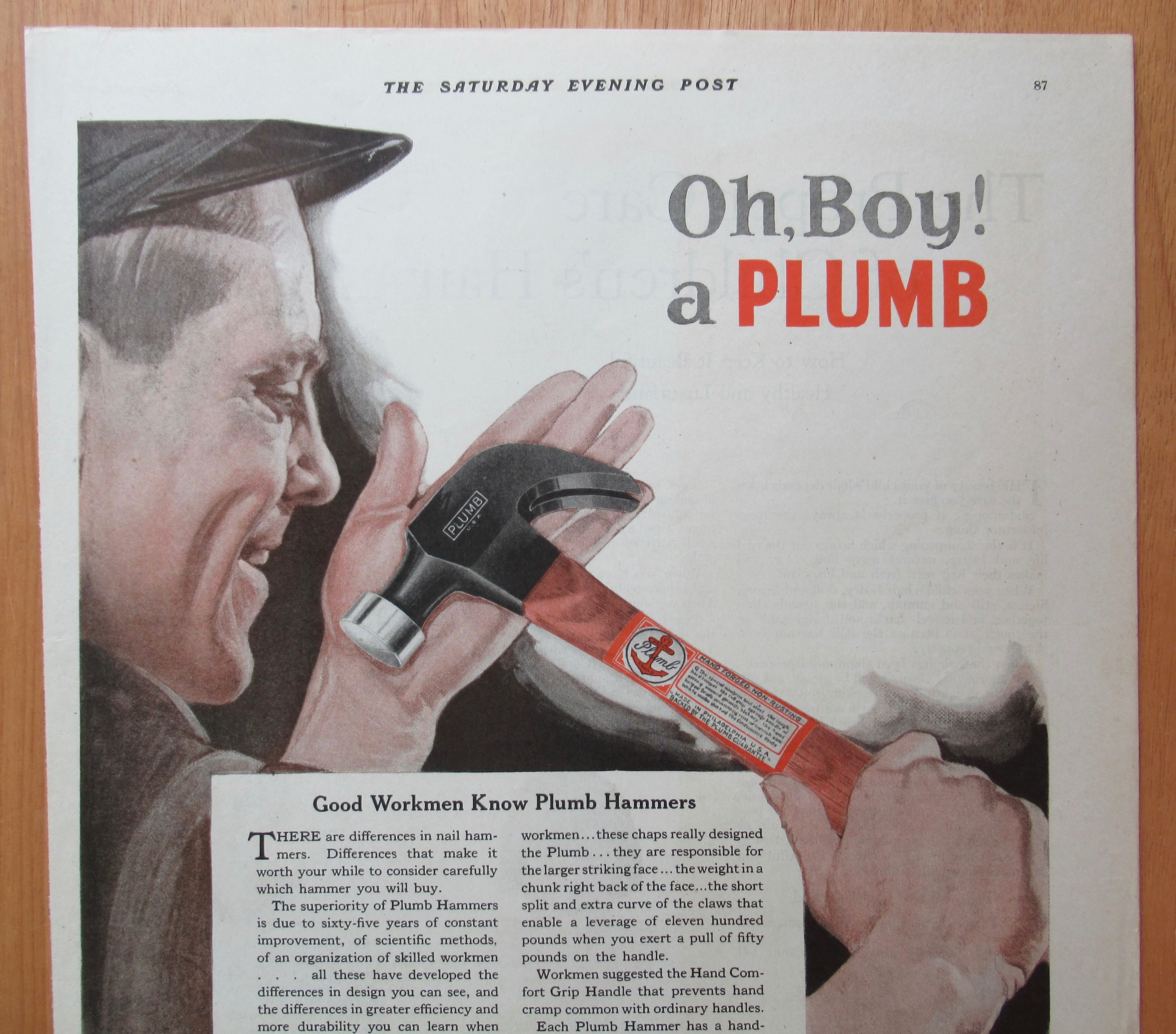 1921 Plumb Hammer with Man Holding Hammer
