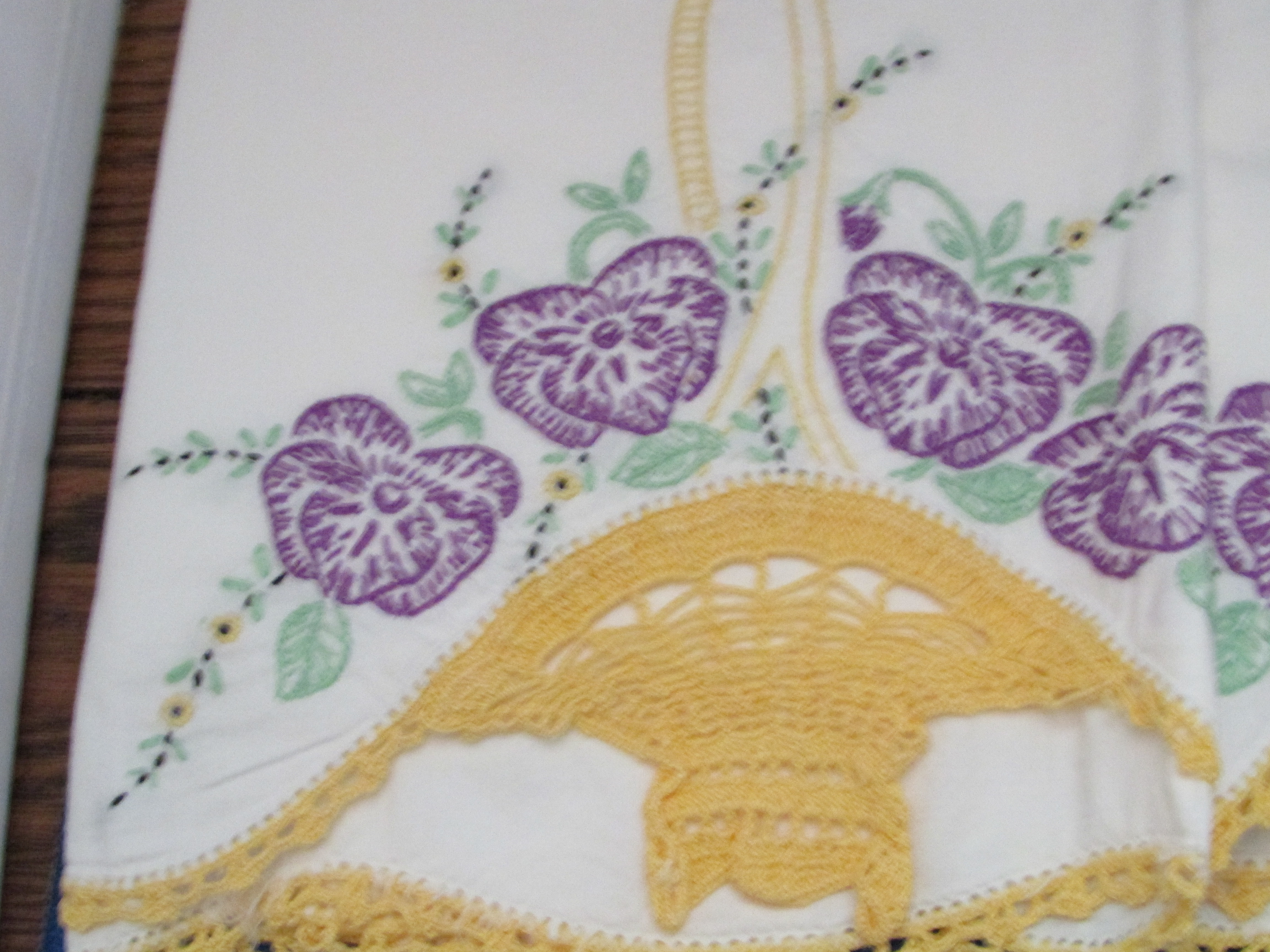 Basket Embroidered and Crocheted Pillow Cases