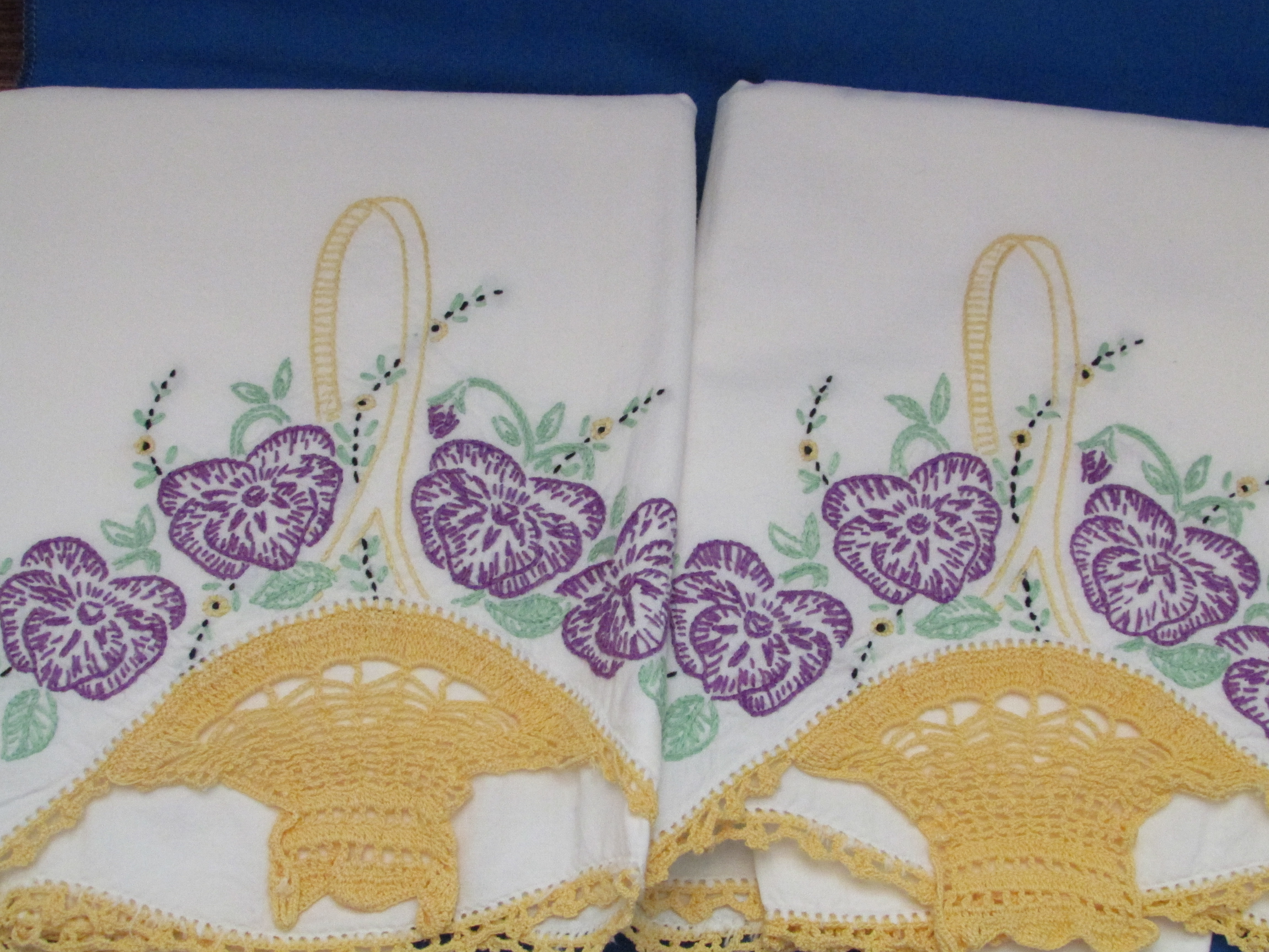 Basket Embroidered and Crocheted Pillow Cases
