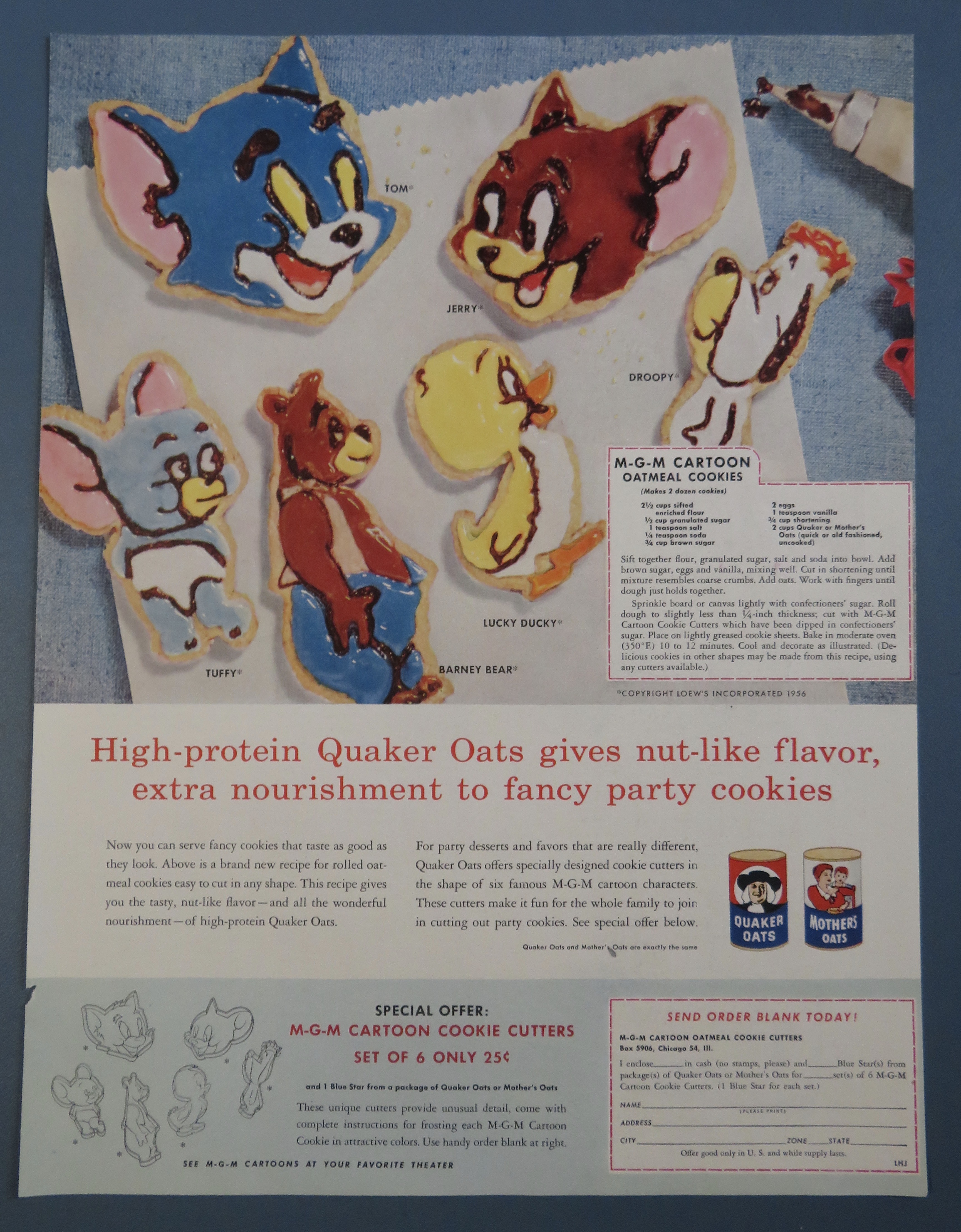 1956 Quaker Oats with MGM Cartoon Oatmeal Cookies