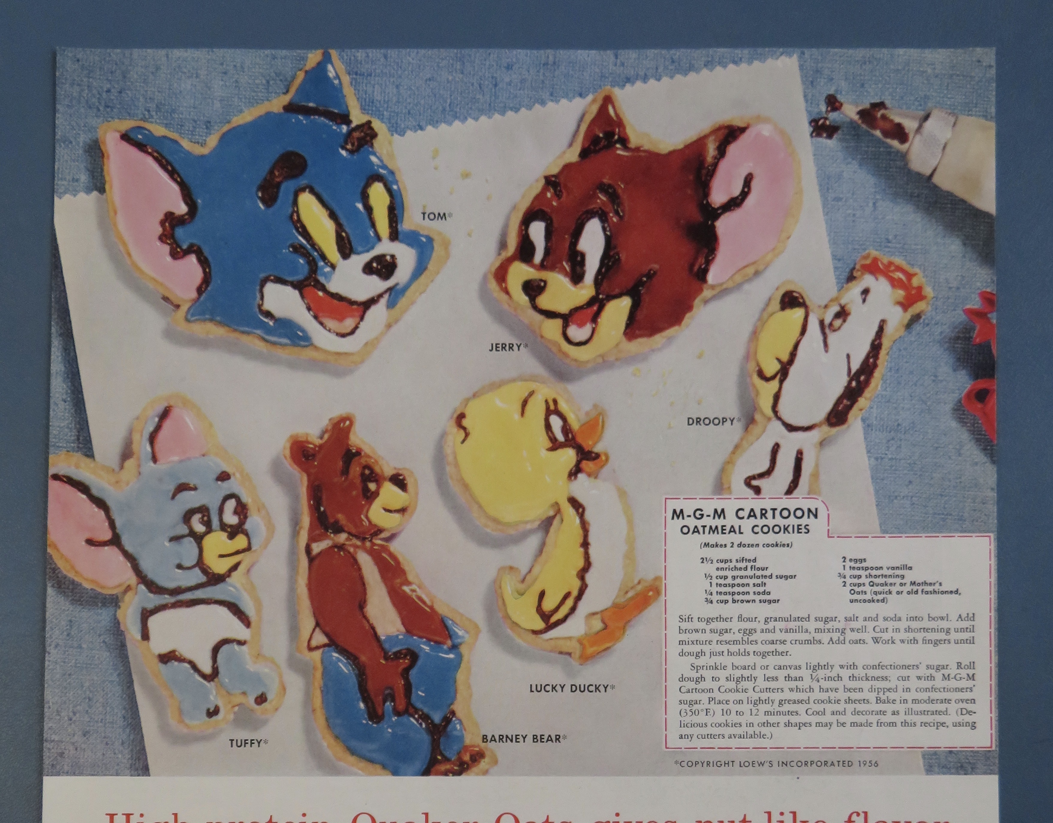 1956 Quaker Oats with MGM Cartoon Oatmeal Cookies