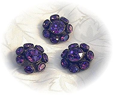 3 Fabulous Foil Backed Amethyst Glasss Button