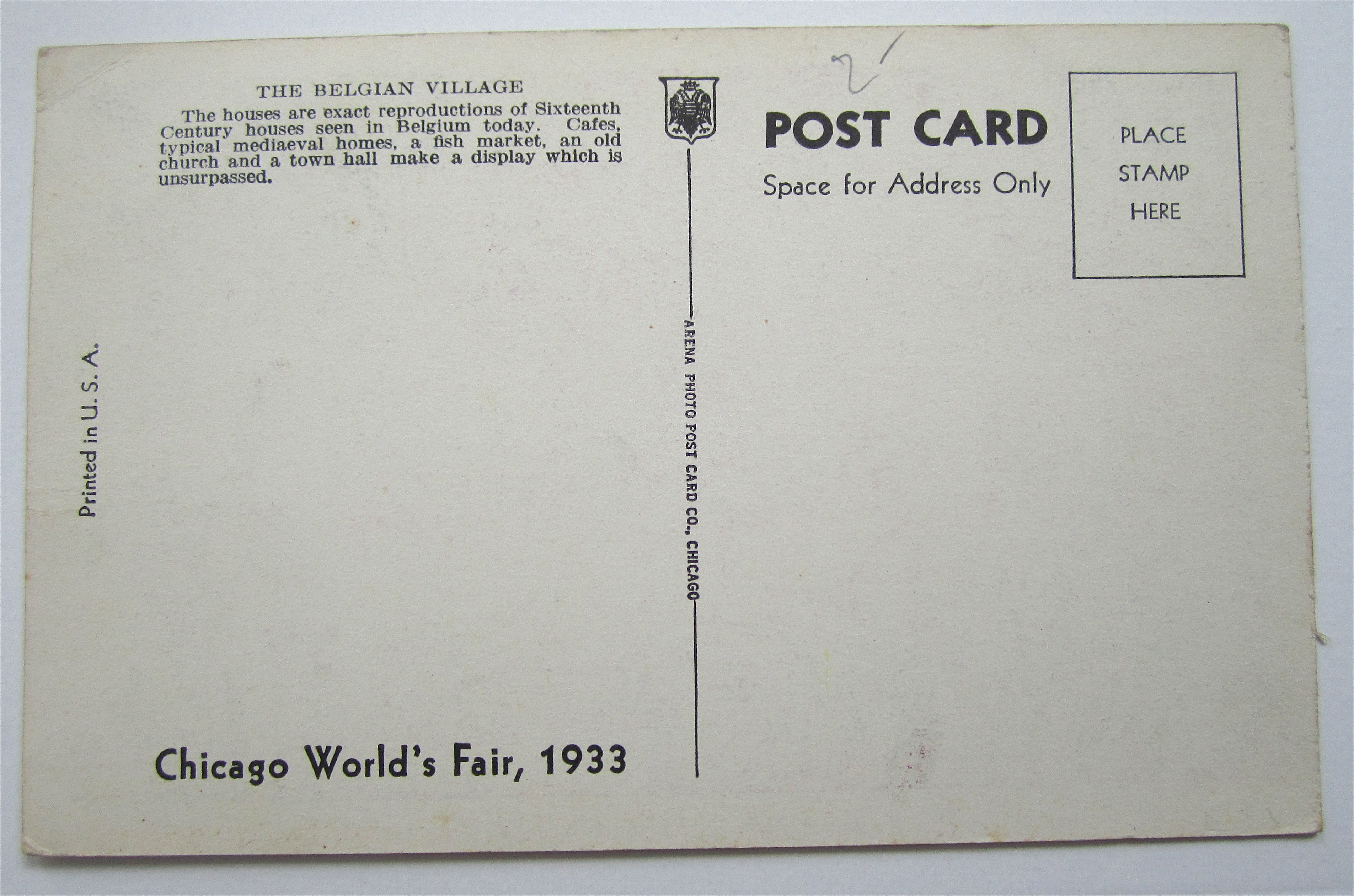 The Belgian Village, Chicago World's Fair Postcard