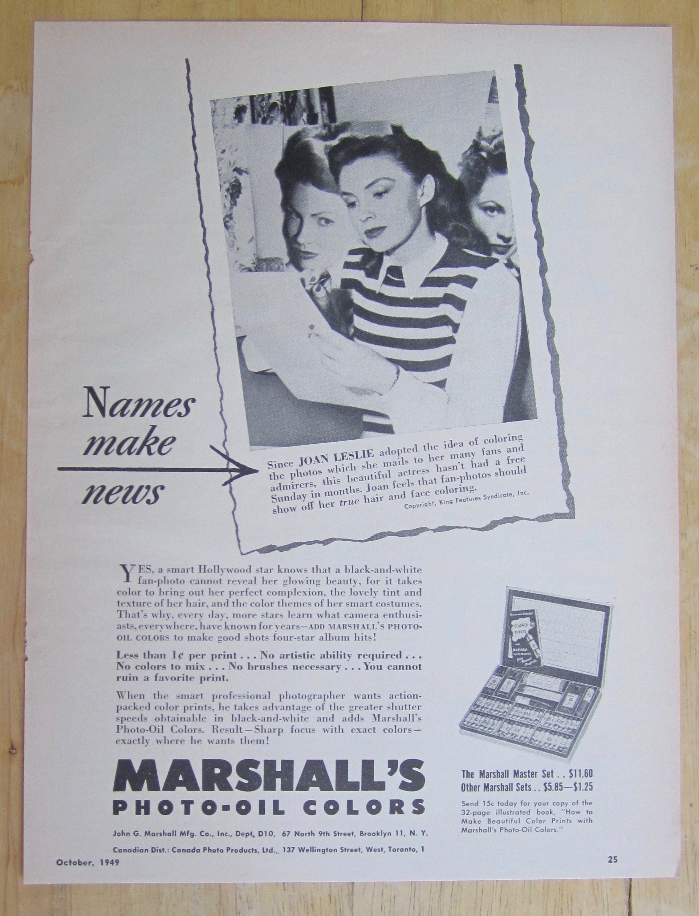 1949 Marshall's Photo-Oil Colors with Joan Leslie