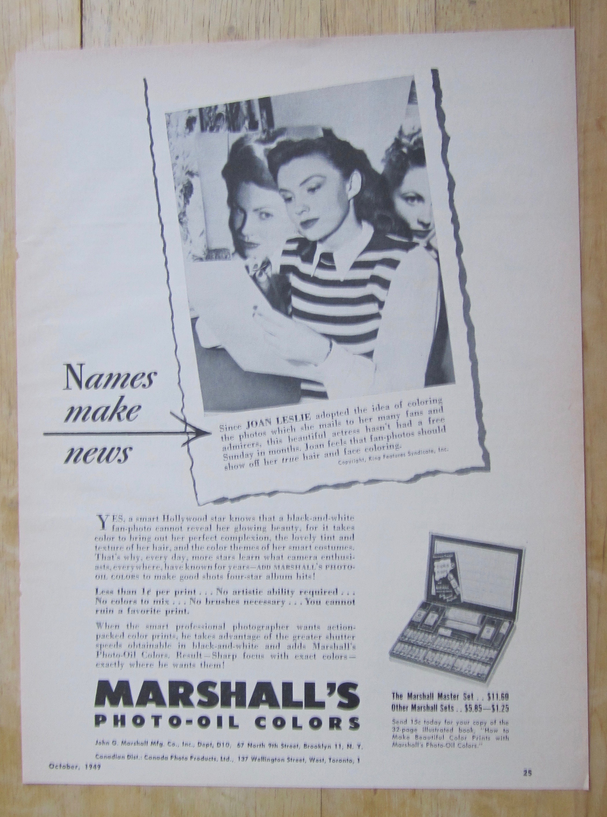 1949 Marshall's Photo-Oil Colors with Joan Leslie