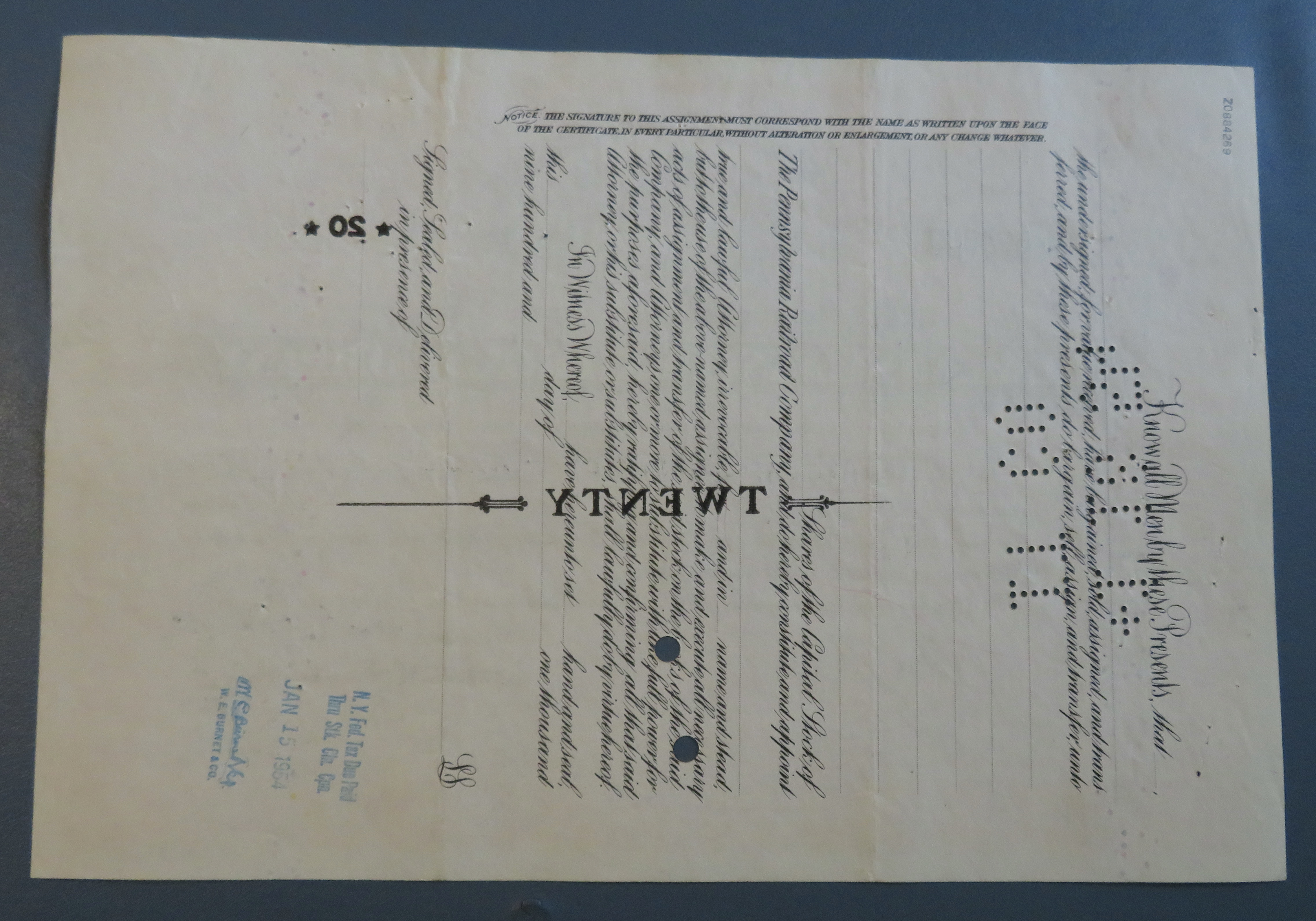 1953 The Pennsylvania Railroad Co Stock Certificate
