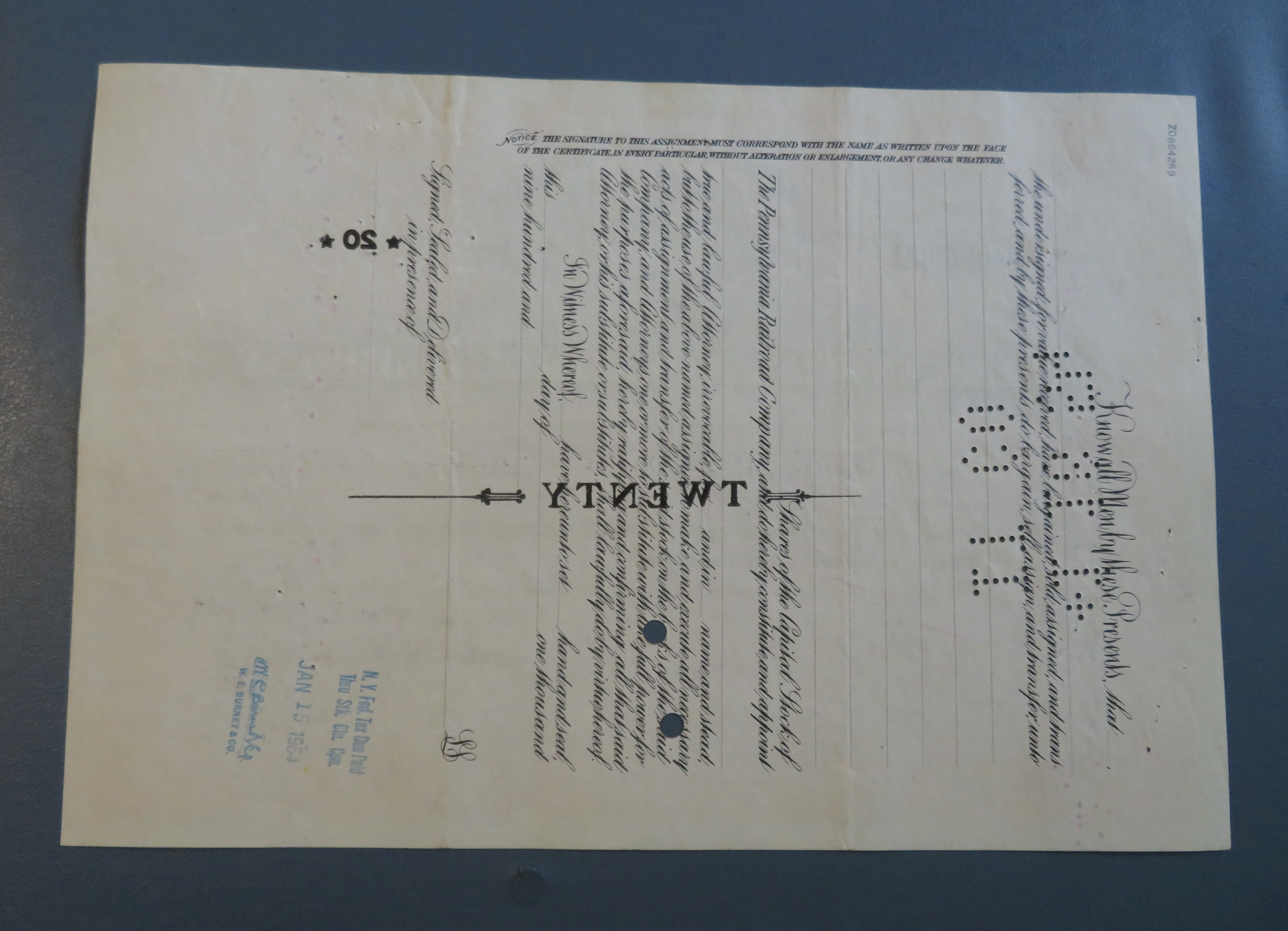 1953 The Pennsylvania Railroad Co Stock Certificate