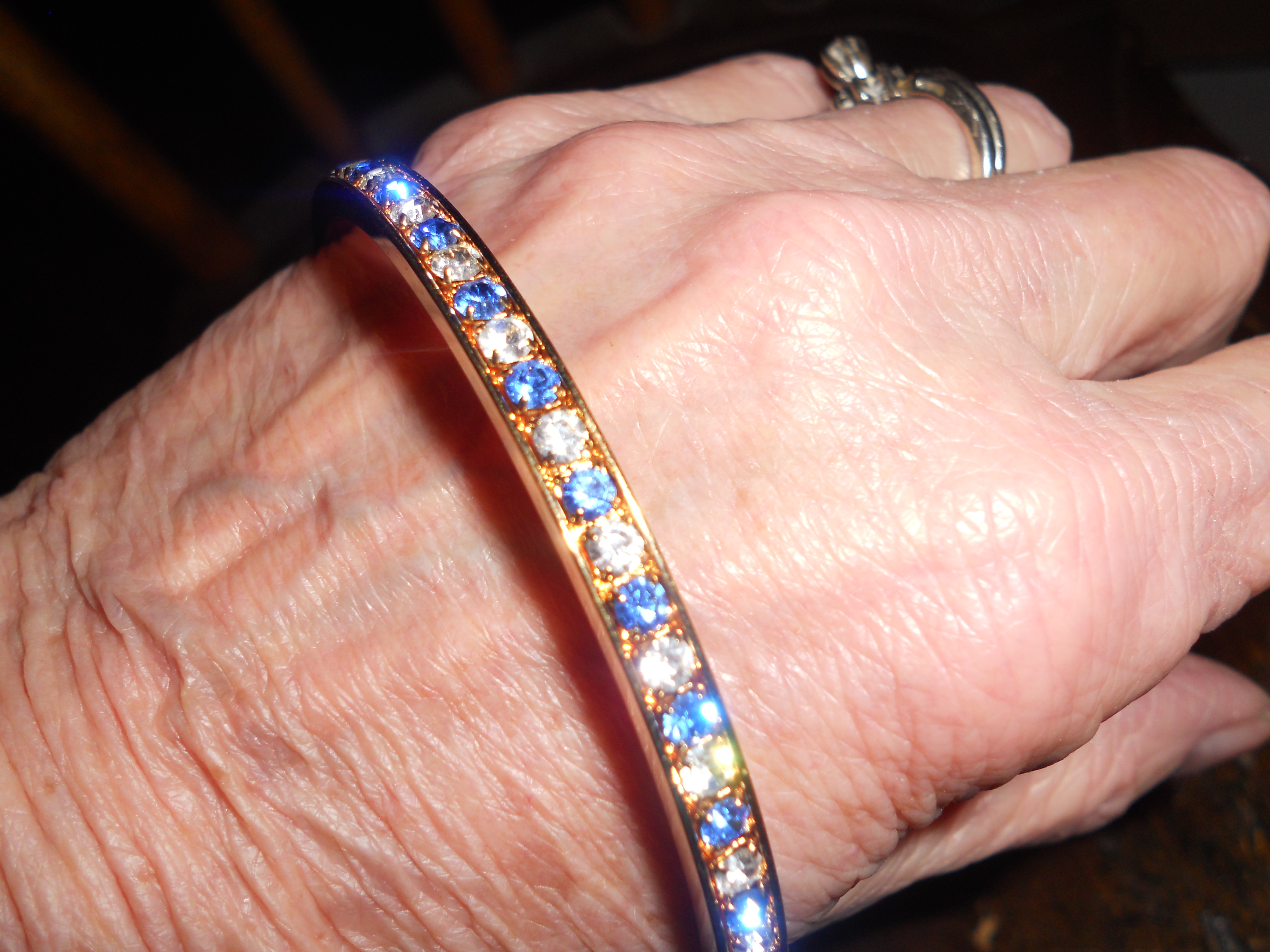Avon Bangle Bracelet Blue Clear Gold