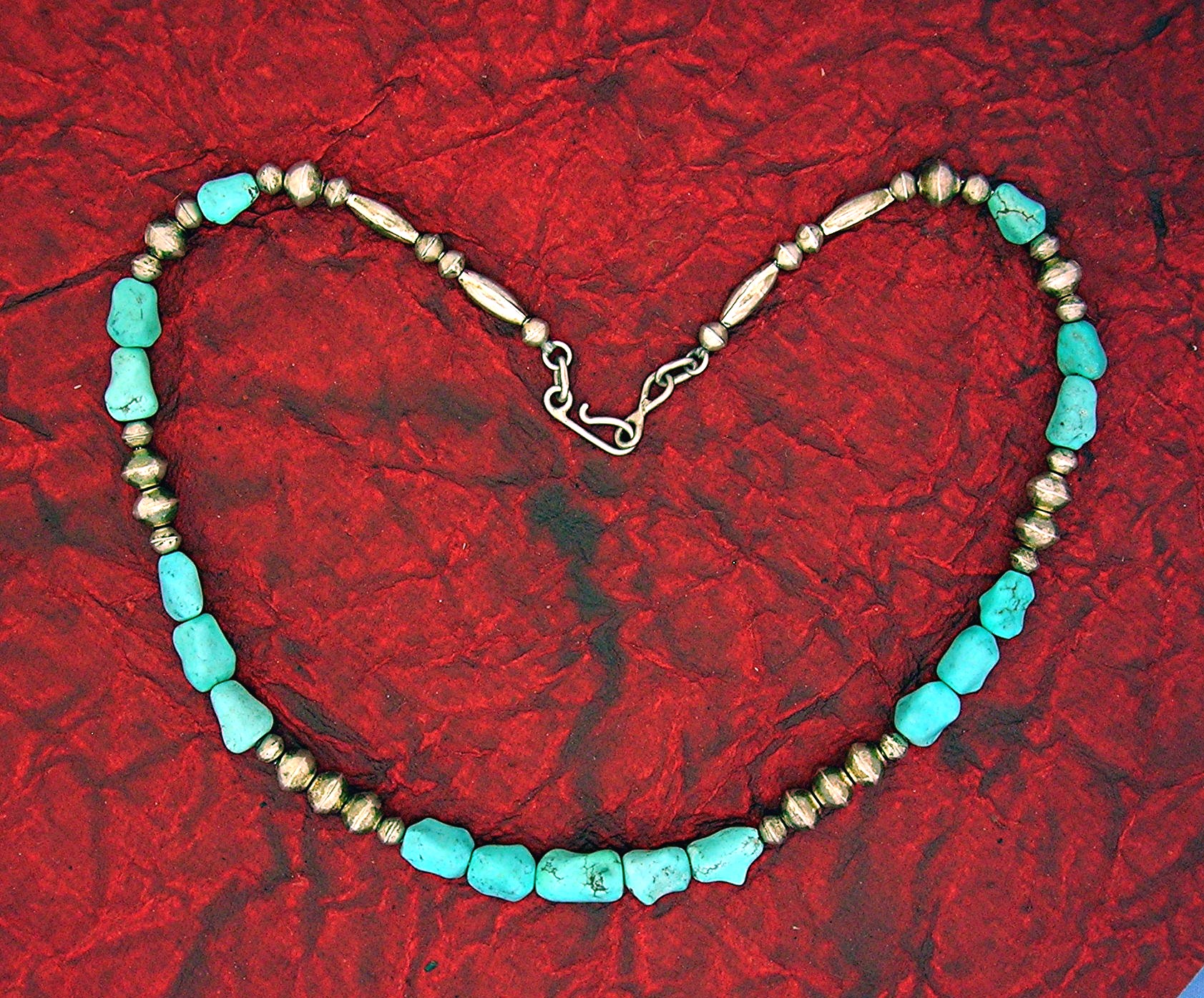 Native American Sterling Silver Turquoise Beads Necklac