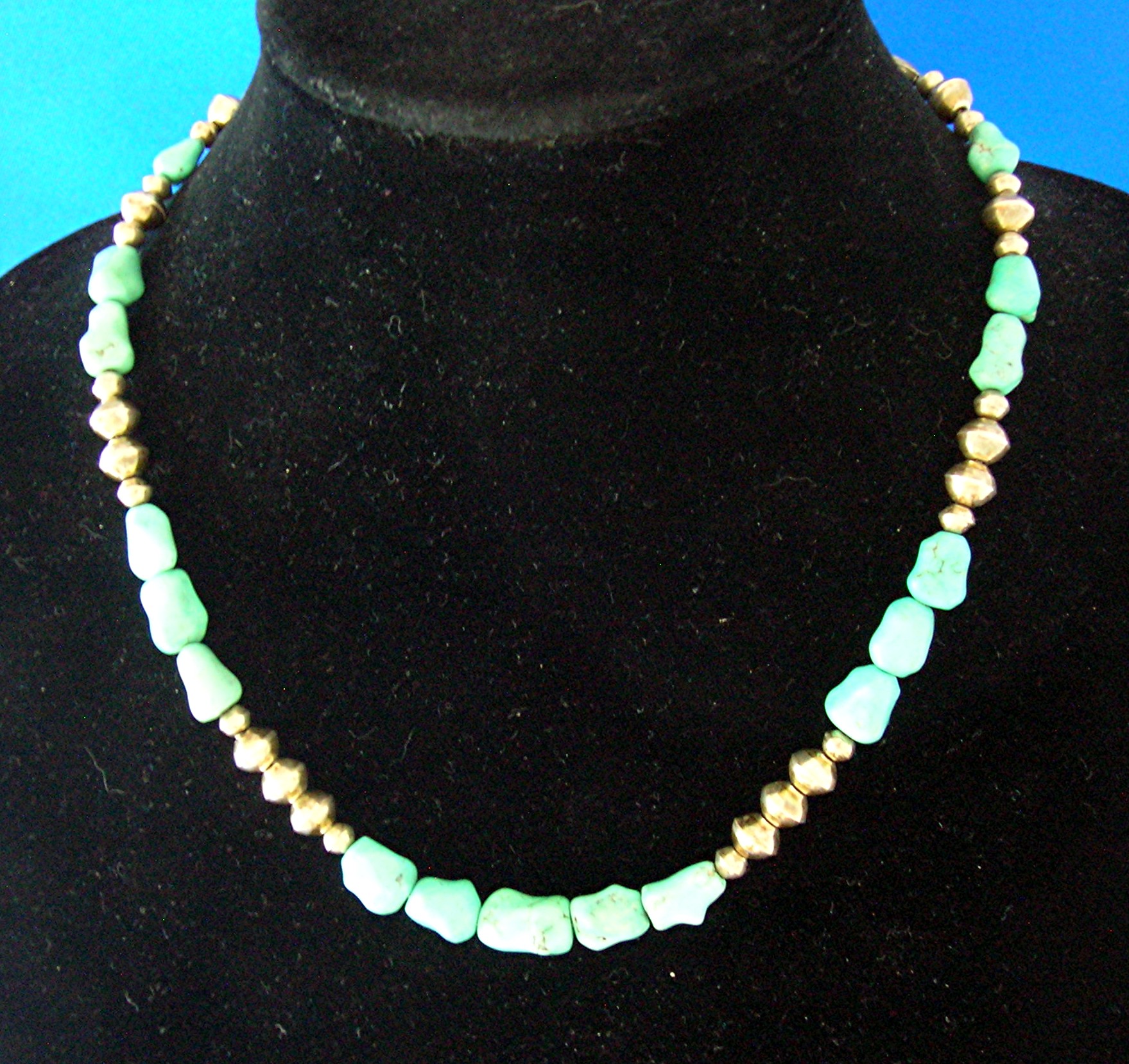 Native American Sterling Silver Turquoise Beads Necklac