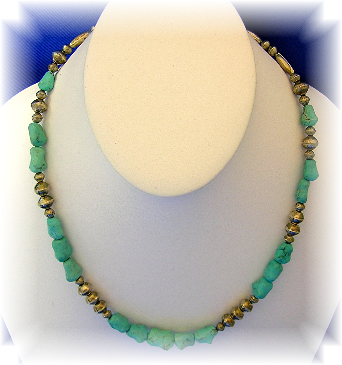Native American Sterling Silver Turquoise Beads Necklac