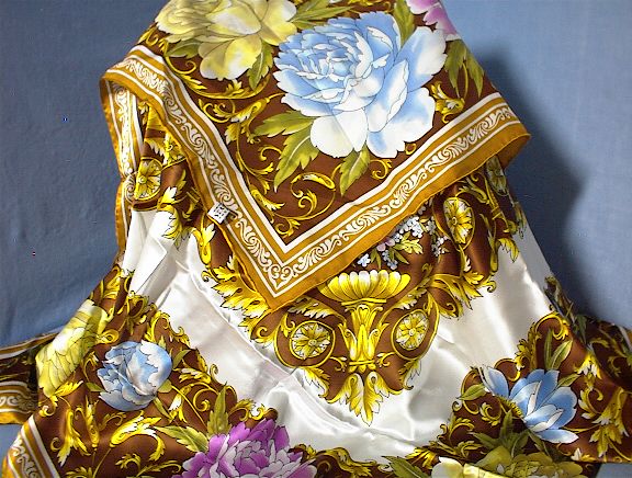 Luxury 42 Inch Oversize Blue Pink Gold100% Silk Scarf