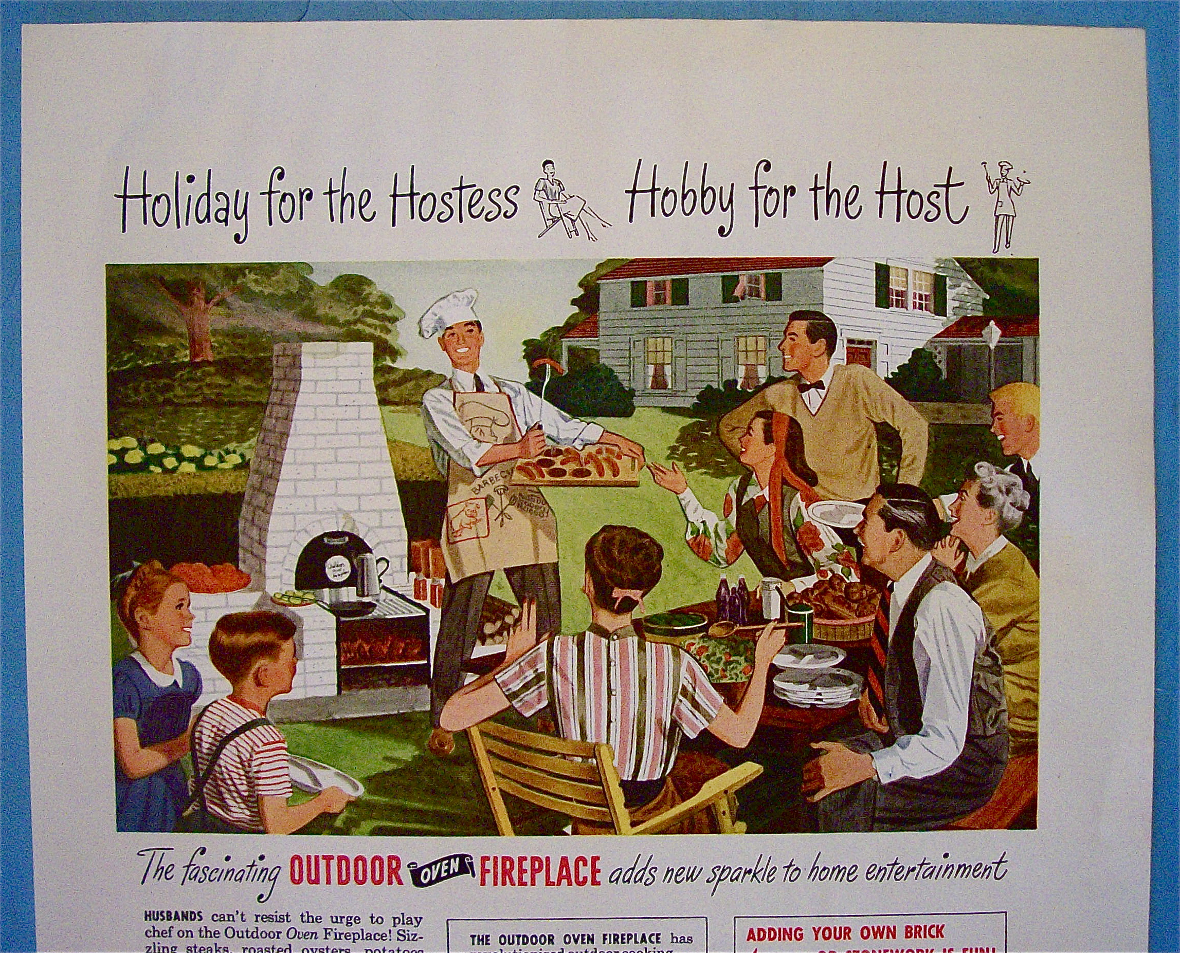 1947 Outdoor Oven Fireplace with Man Barbecuing