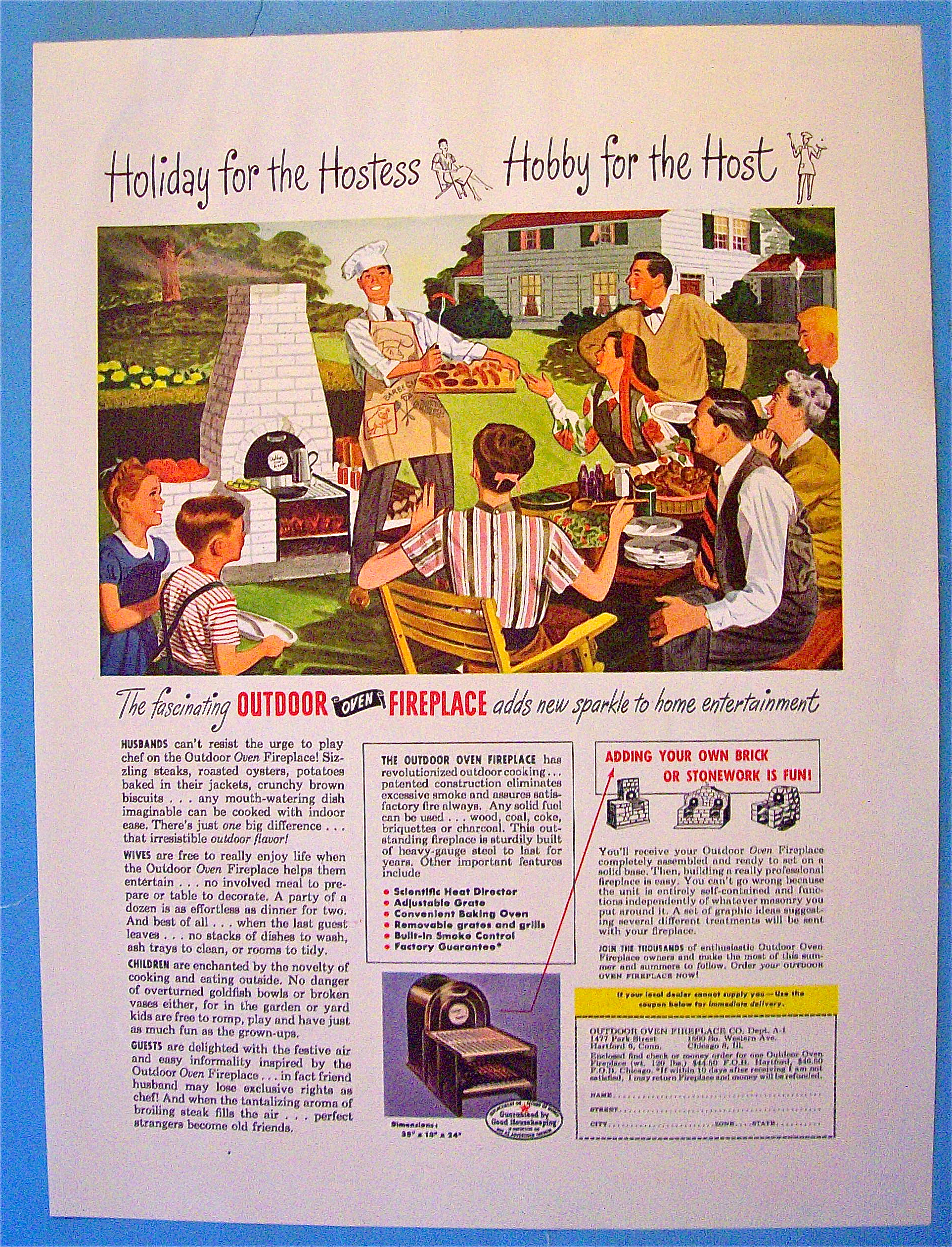 1947 Outdoor Oven Fireplace with Man Barbecuing