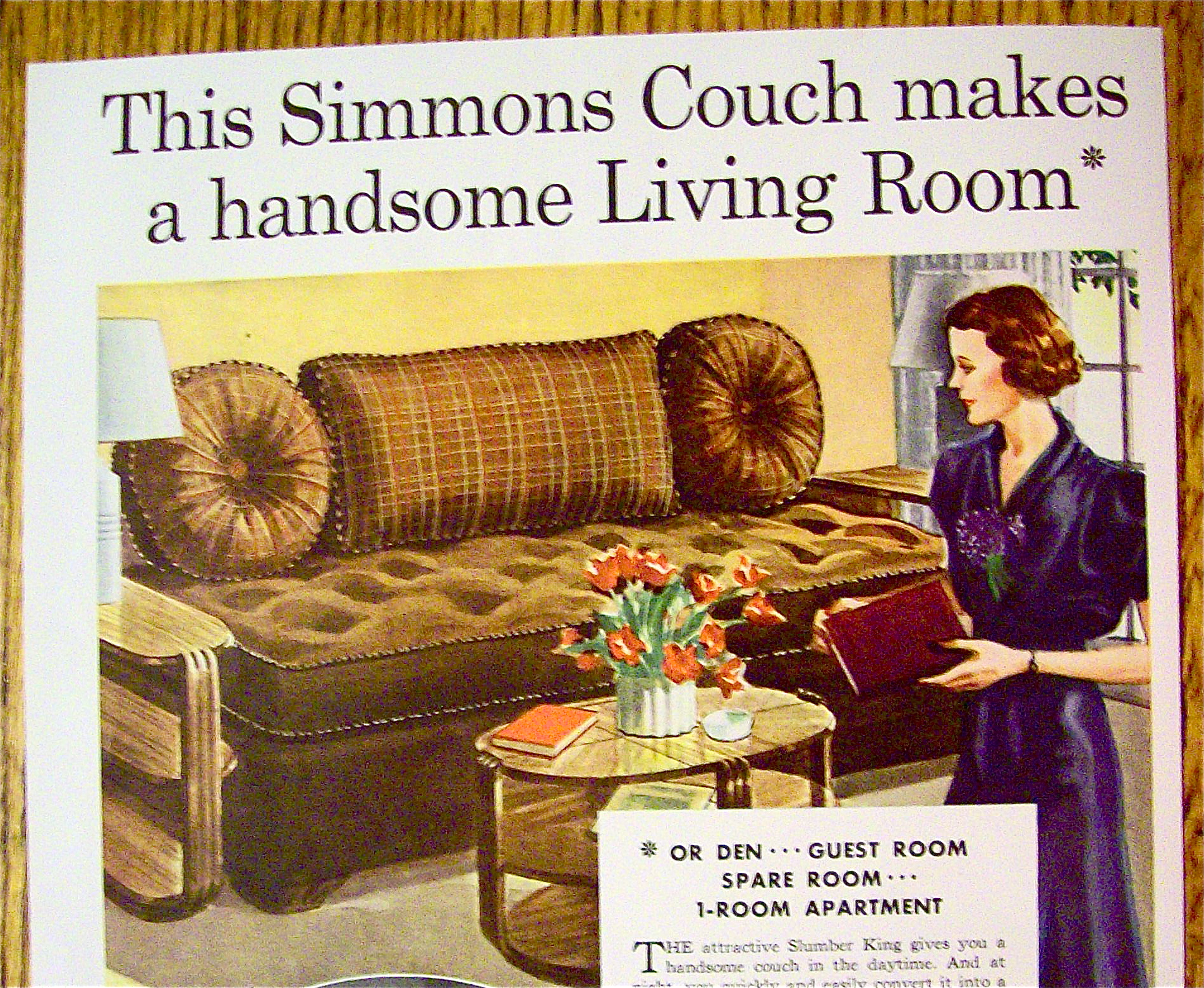 1937 Simmons Couch with Woman Looking At Couch