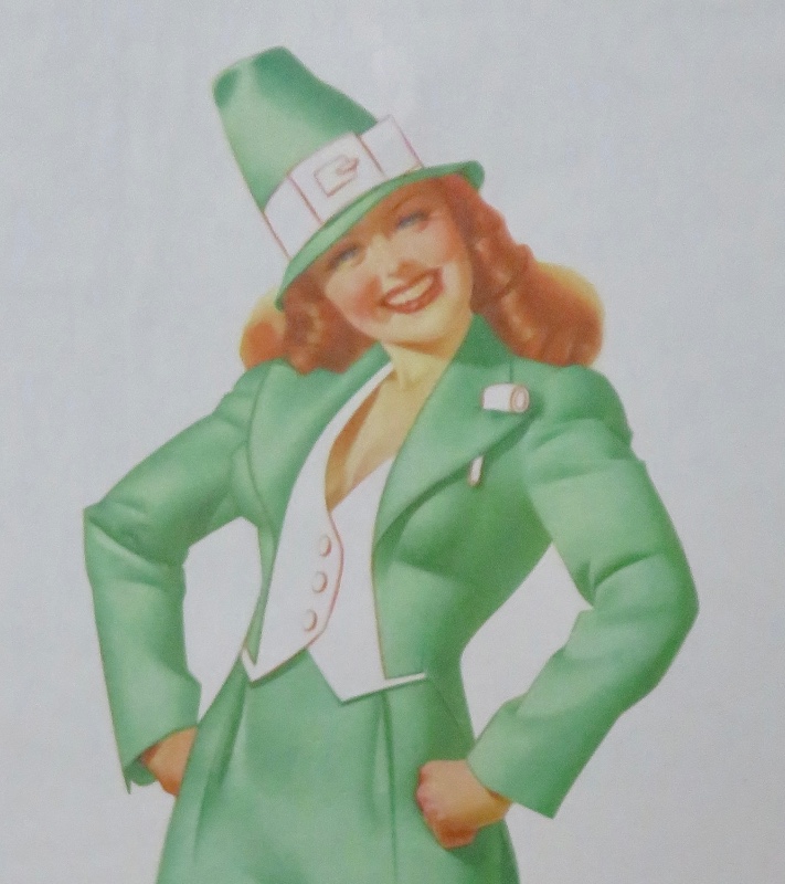 Original 1946 Sexy Pin Up Girl Wearing A Lovely Green Suit & A Green Hat By George Petty