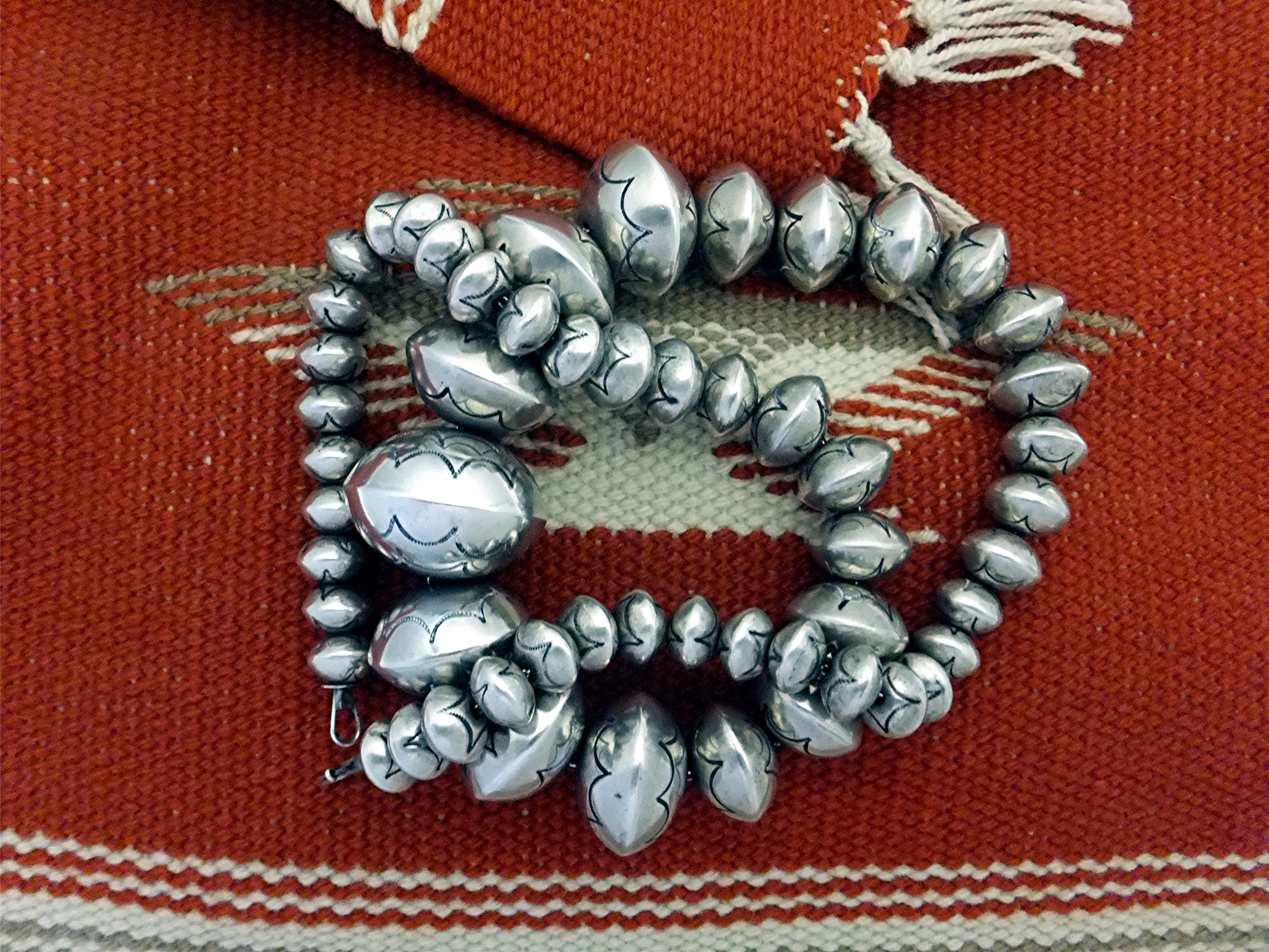 Navajo Pearls Sterling Silver Signed RY 126 Grams
