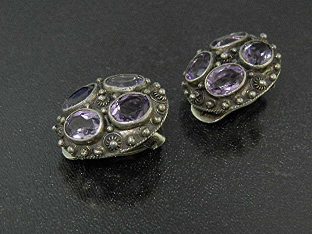 Amethyst  800 Silver Clip Earrings 80s