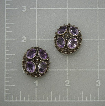 Amethyst  800 Silver Clip Earrings 80s