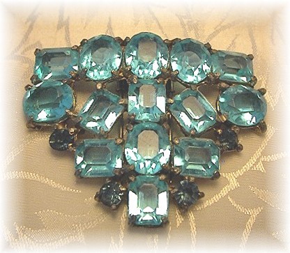 Dress Clip Aqua Crystal Vintage Fur Clip