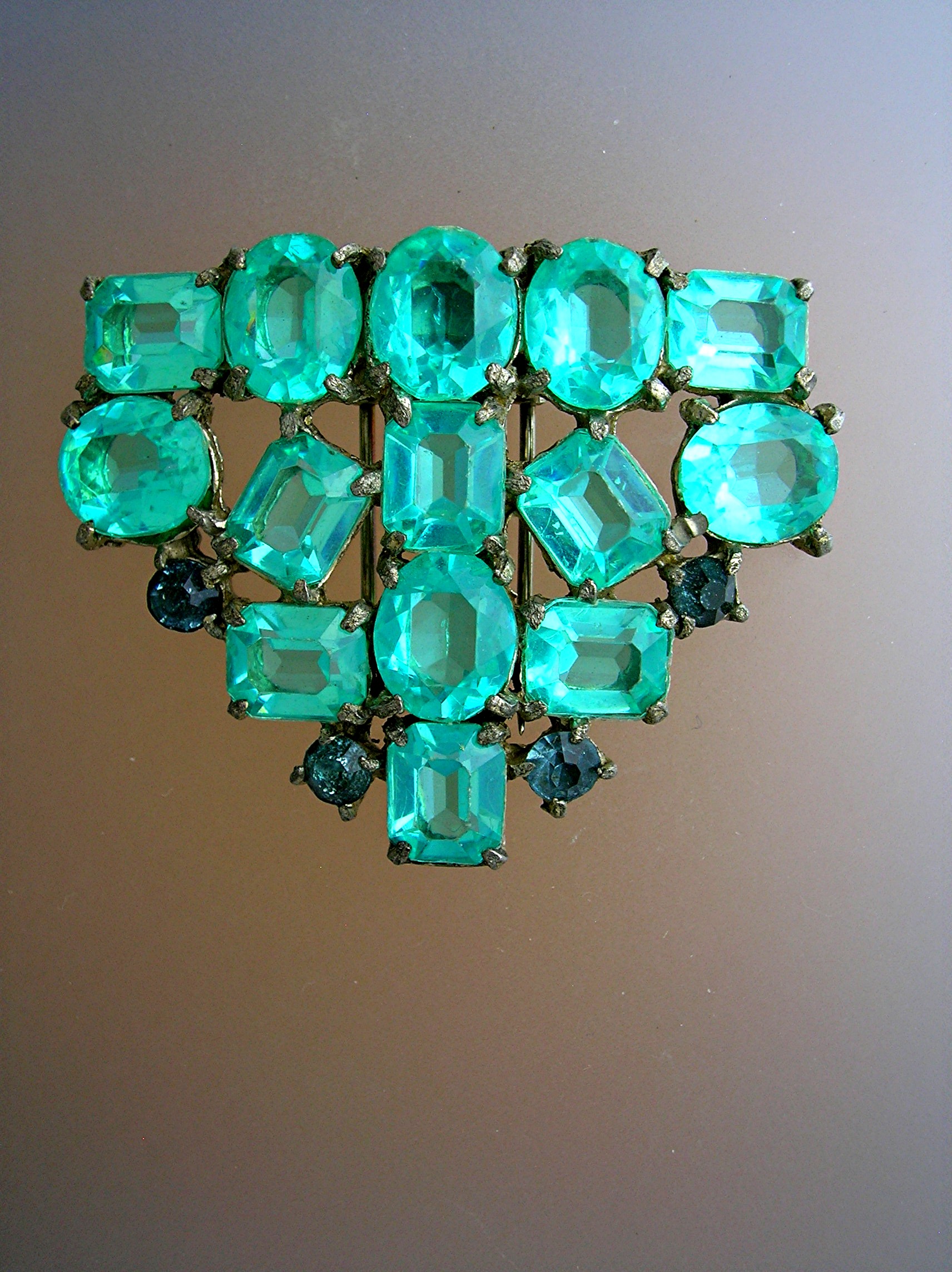 Dress Clip Aqua Crystal Vintage Fur Clip