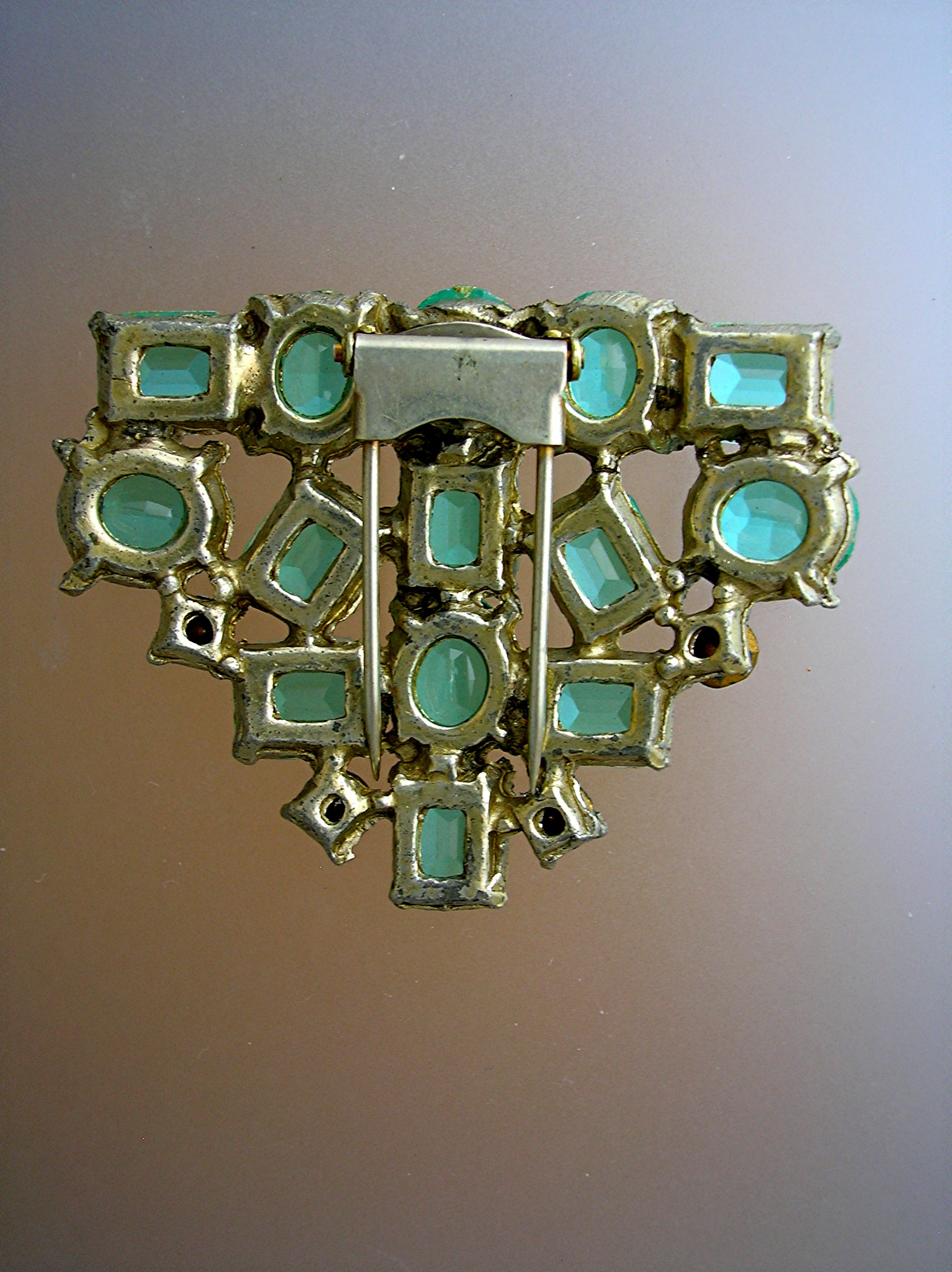 Dress Clip Aqua Crystal Vintage Fur Clip