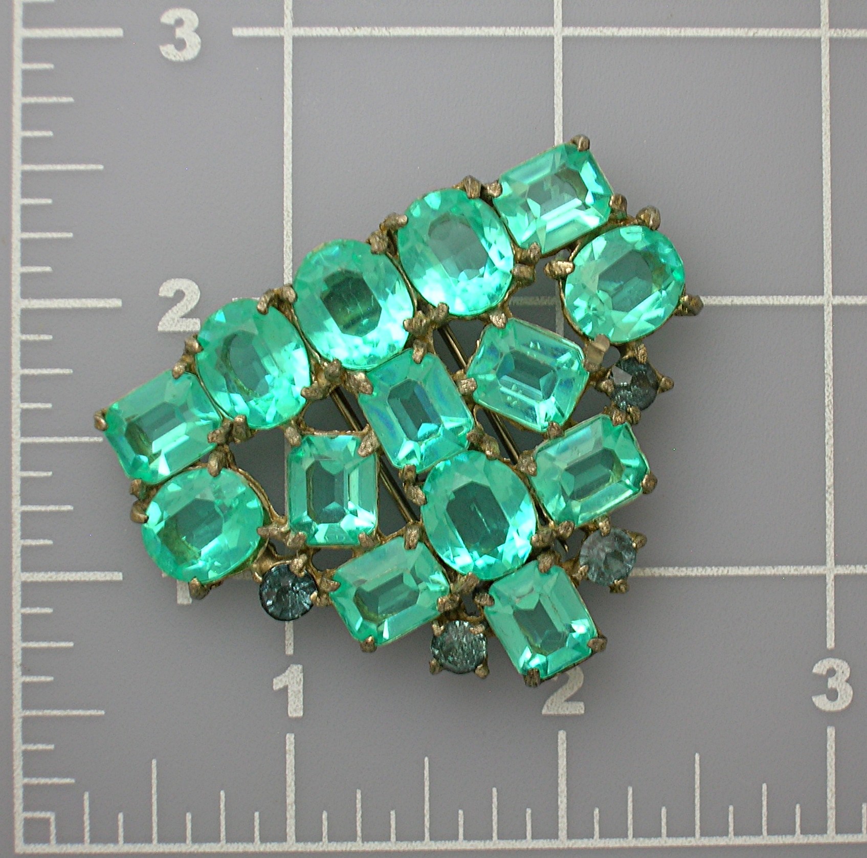 Dress Clip Aqua Crystal Vintage Fur Clip