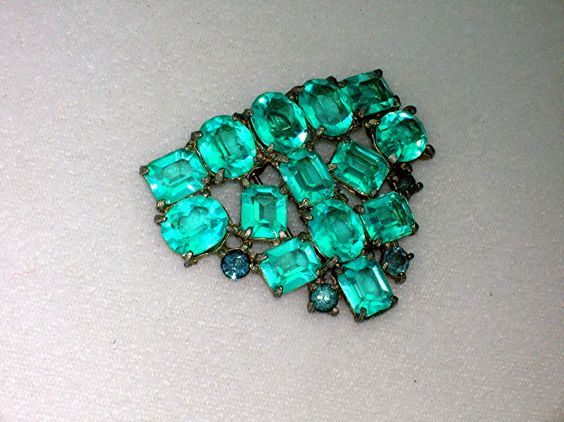 Dress Clip Aqua Crystal Vintage Fur Clip