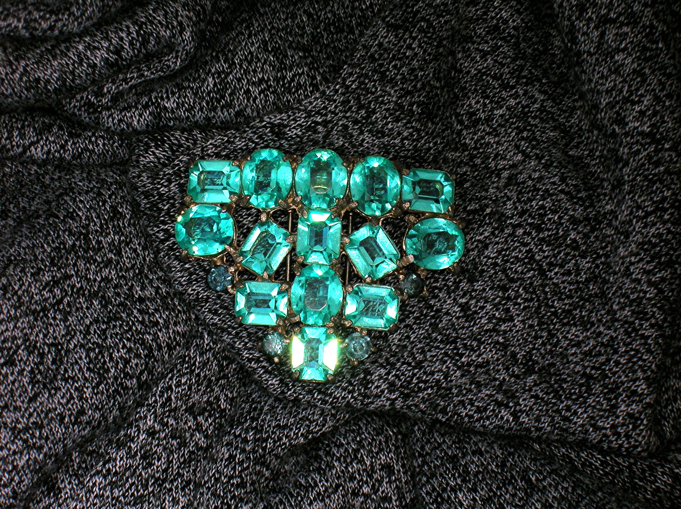 Dress Clip Aqua Crystal Vintage Fur Clip