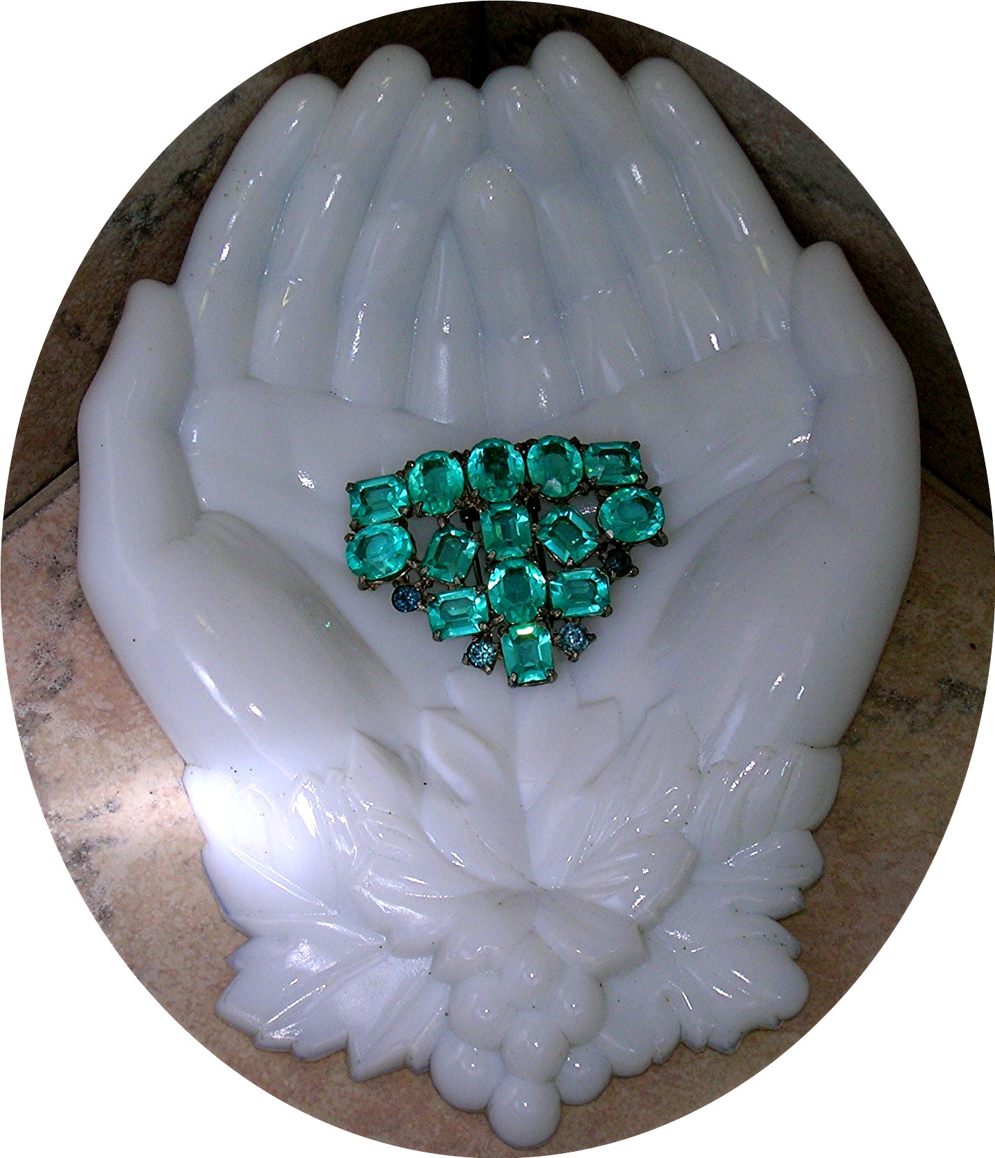 Dress Clip Aqua Crystal Vintage Fur Clip