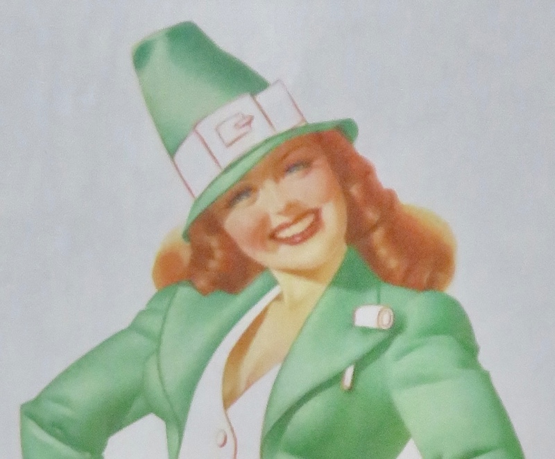 Original 1946 Sexy Pin Up Girl Wearing A Lovely Green Suit & A Green Hat By George Petty