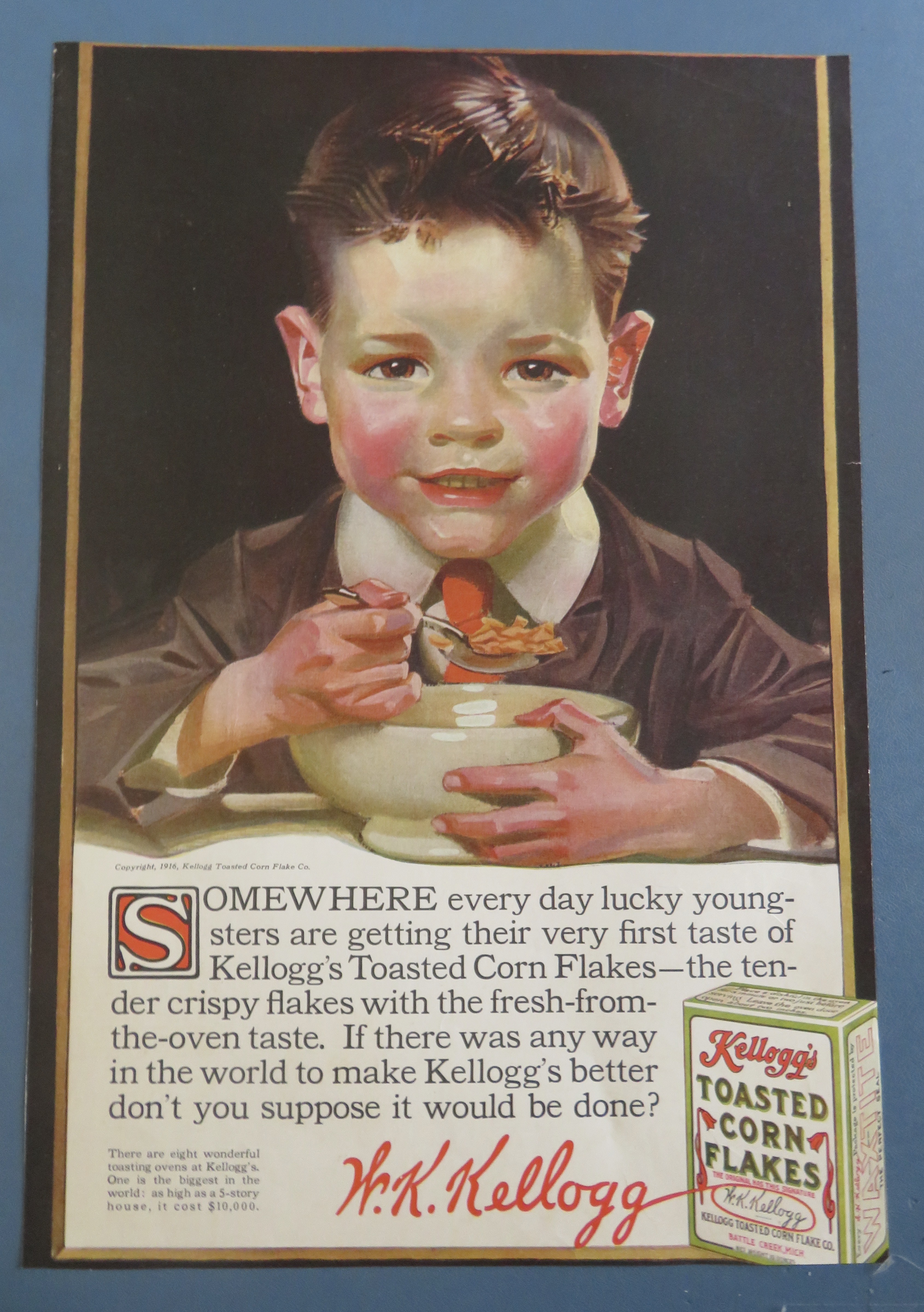 1916 Kellogg's Toasted Corn Flakes w/Boy Eating Cereal