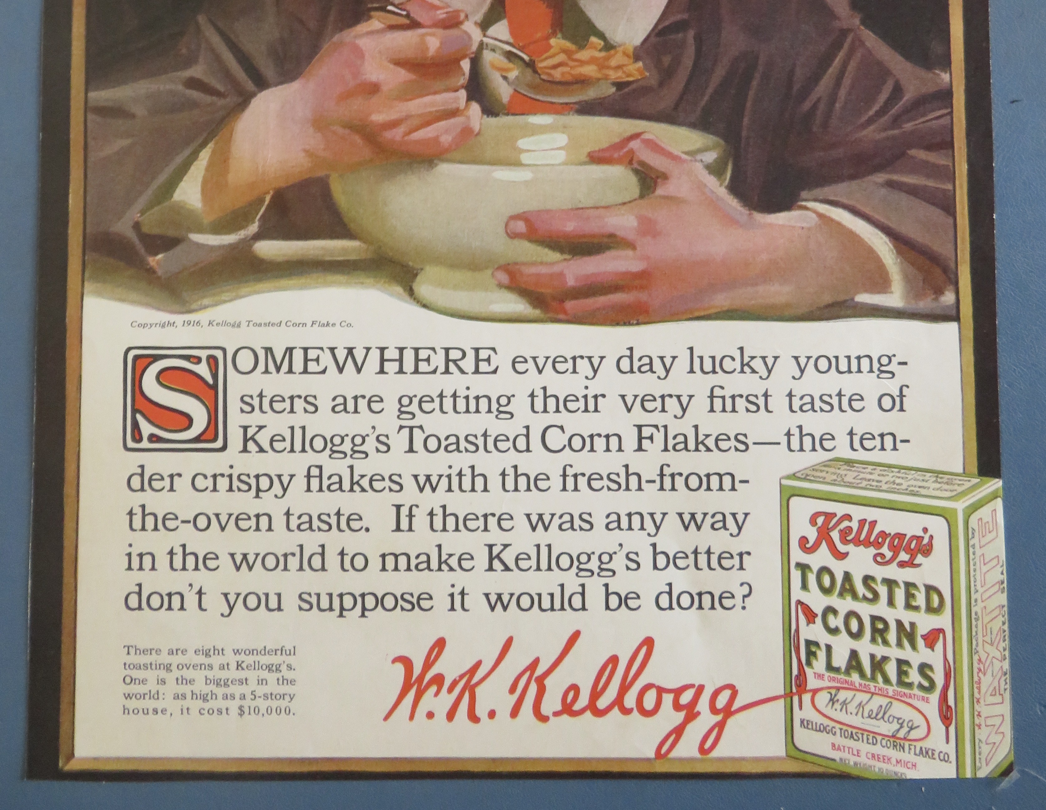1916 Kellogg's Toasted Corn Flakes w/Boy Eating Cereal
