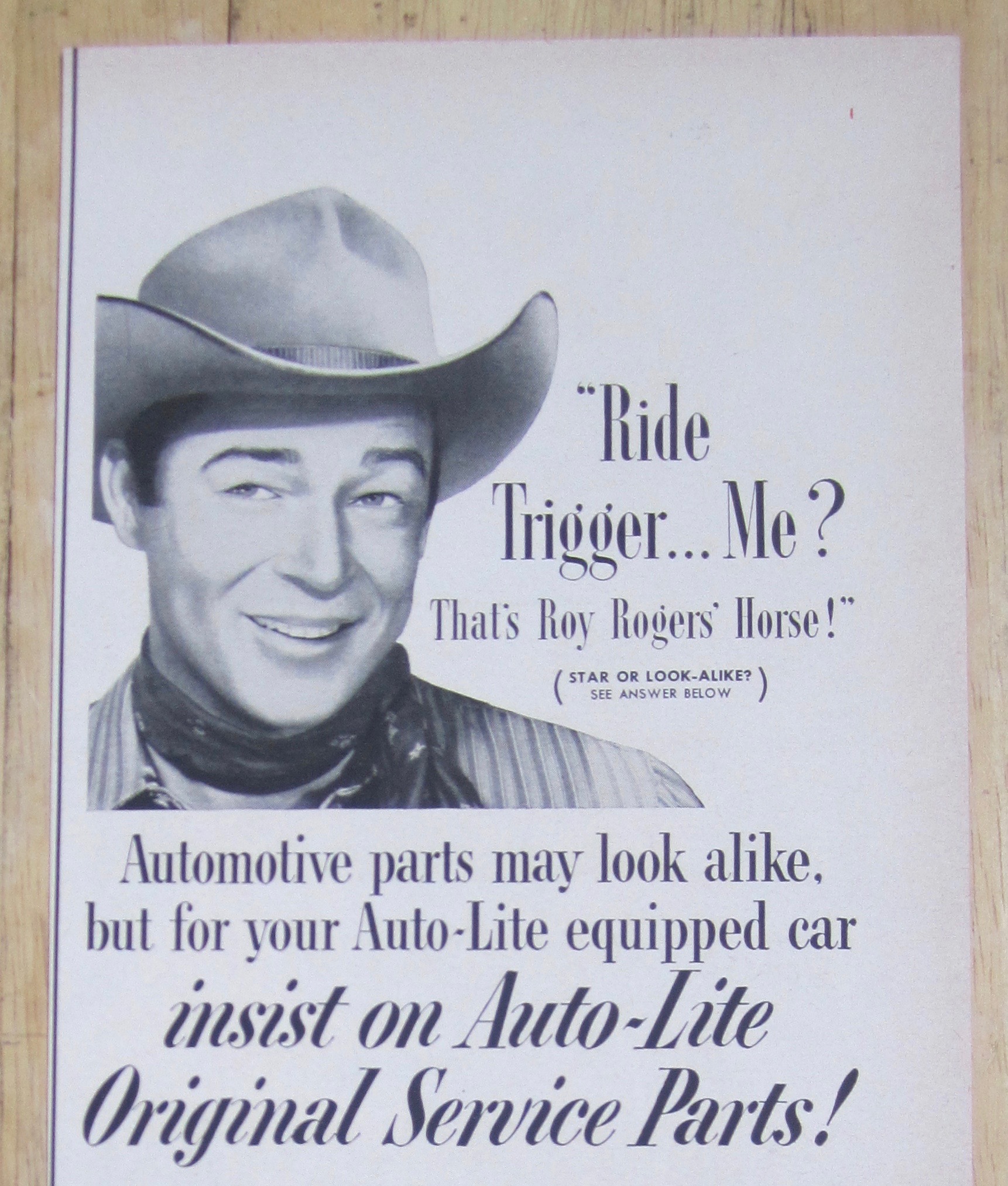 1953 Auto Lite Service Parts with Cowboy Roy Rogers