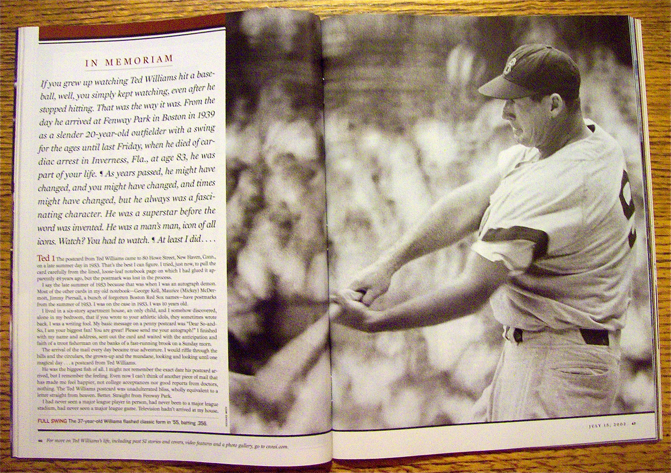 Sport Illustrated Magazine July 15-22, 2002 Ted William