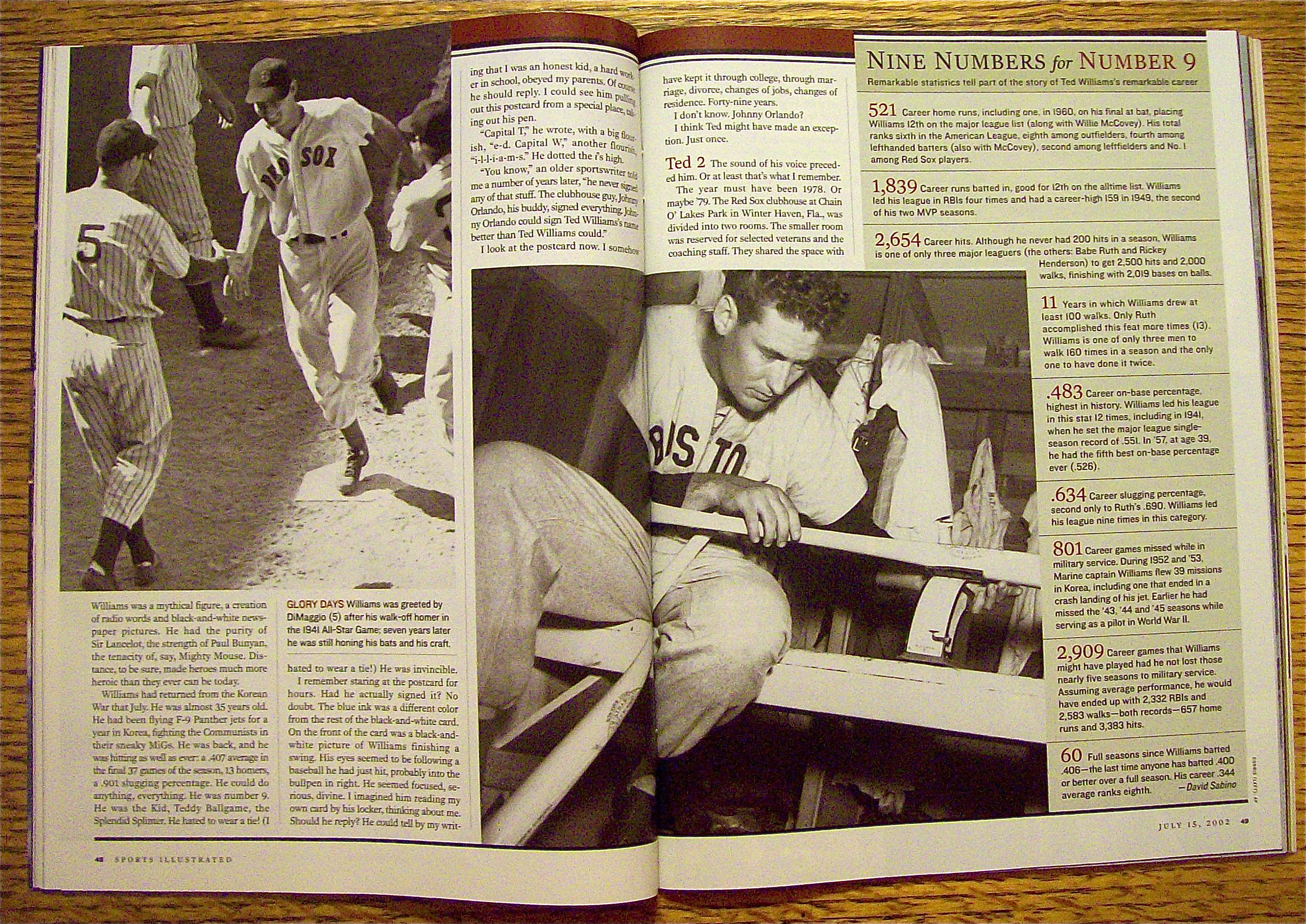 Sport Illustrated Magazine July 15-22, 2002 Ted William