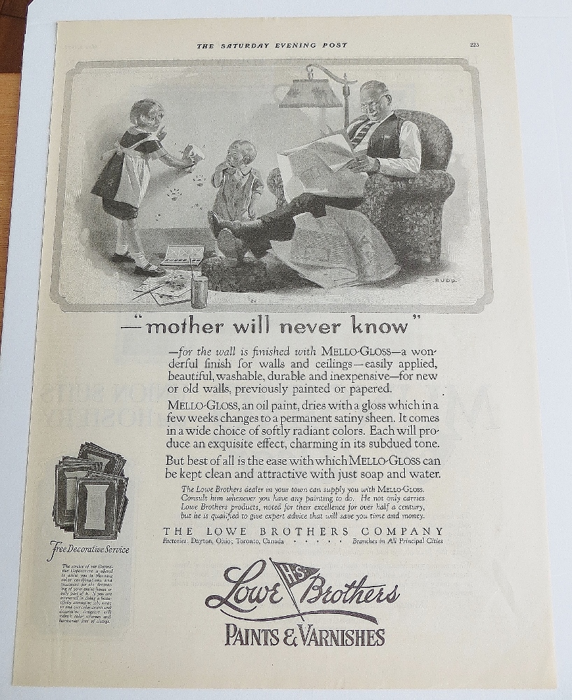 1925 Lowe Brothers With Little Girl Cleaning The Wall