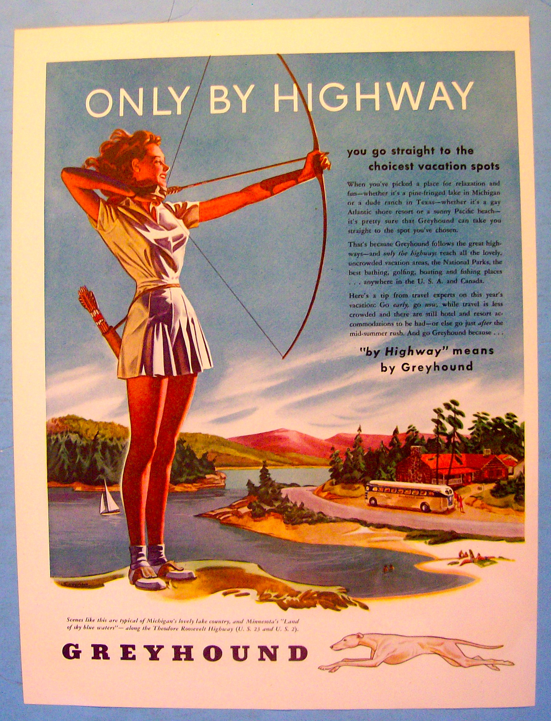 1946 Greyhound Bus Lines With Woman & Bow & Arrow