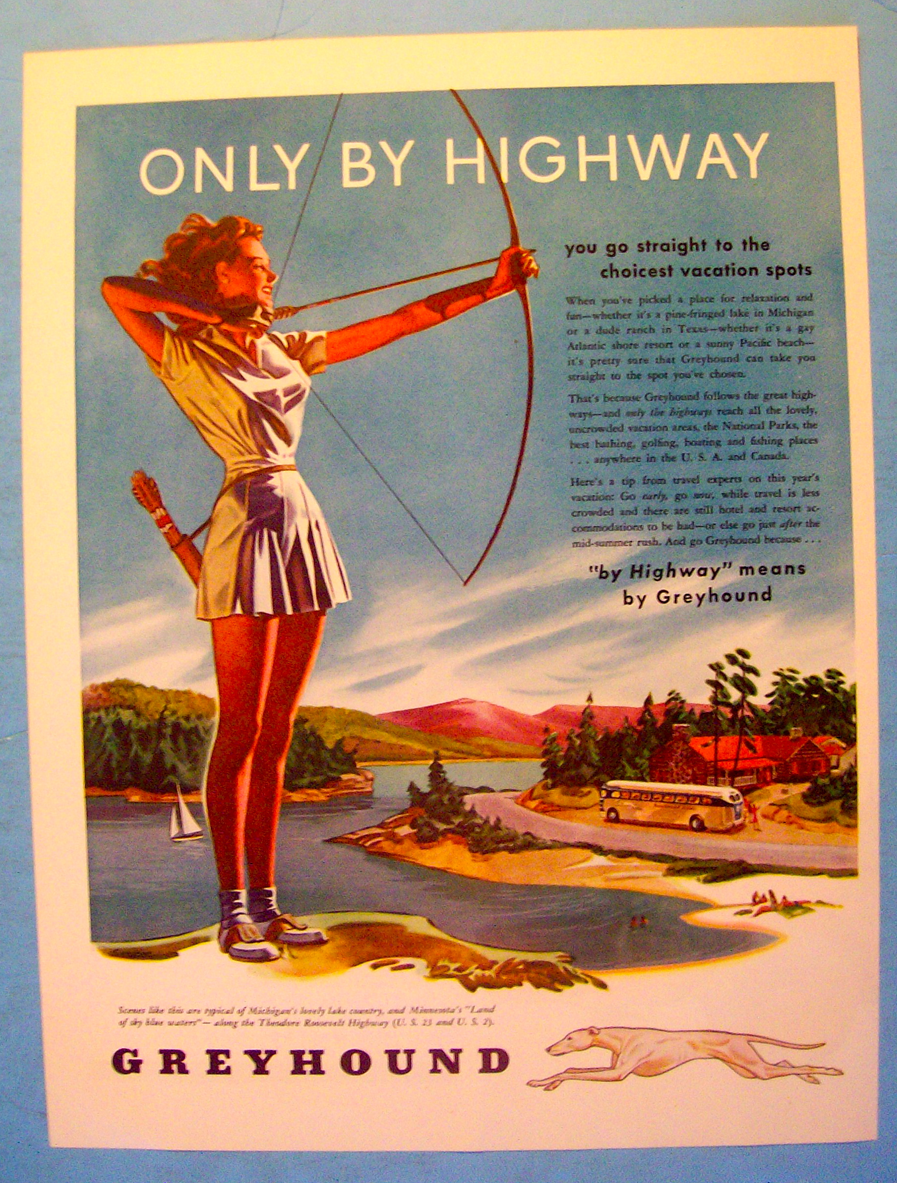 1946 Greyhound Bus Lines With Woman & Bow & Arrow