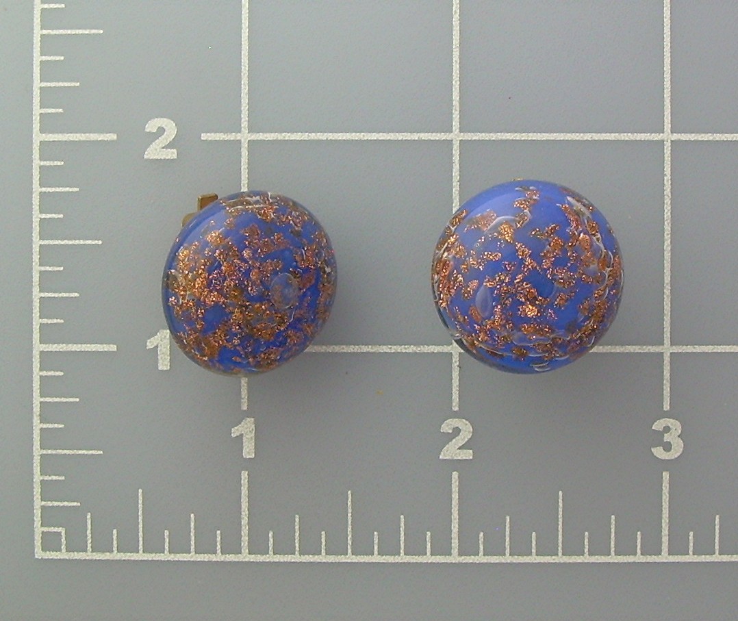 Blue Goldstone Glass Clip Earrings