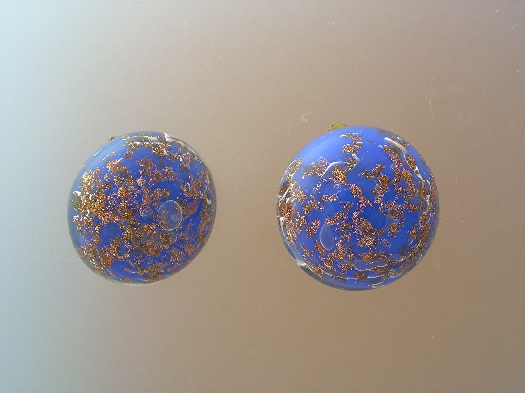 Blue Goldstone Glass Clip Earrings