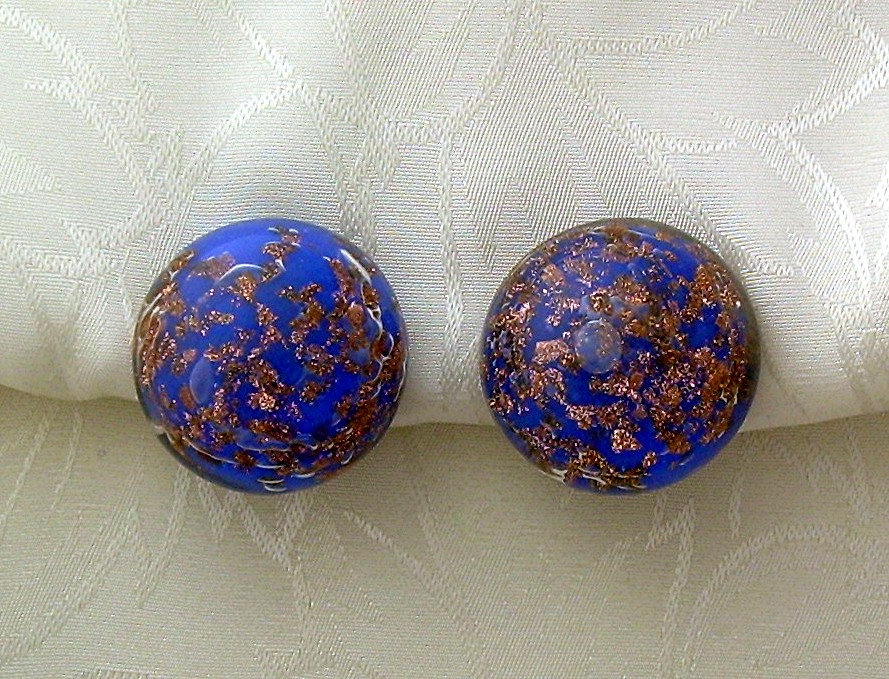 Blue Goldstone Glass Clip Earrings