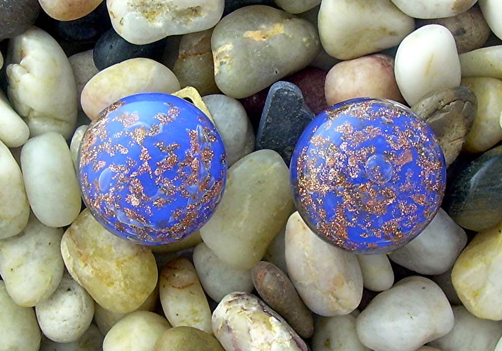 Blue Goldstone Glass Clip Earrings