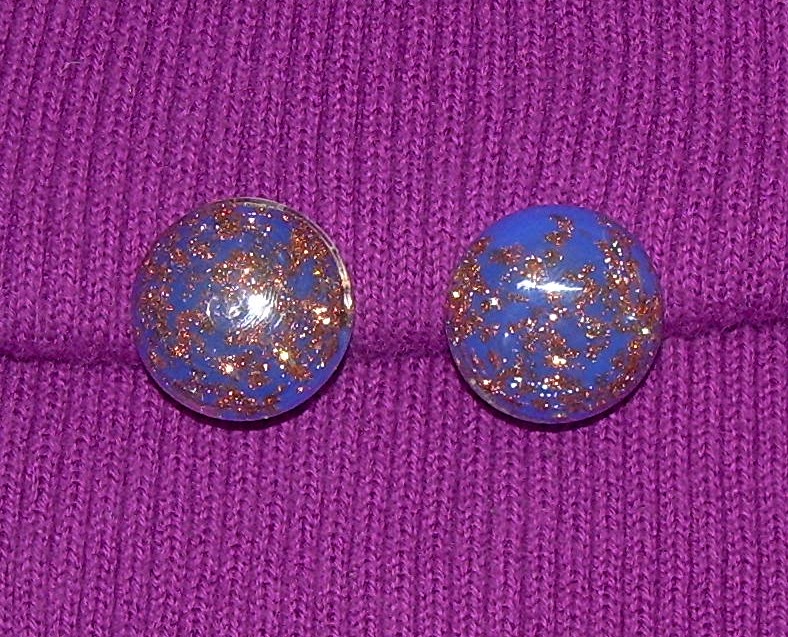 Blue Goldstone Glass Clip Earrings