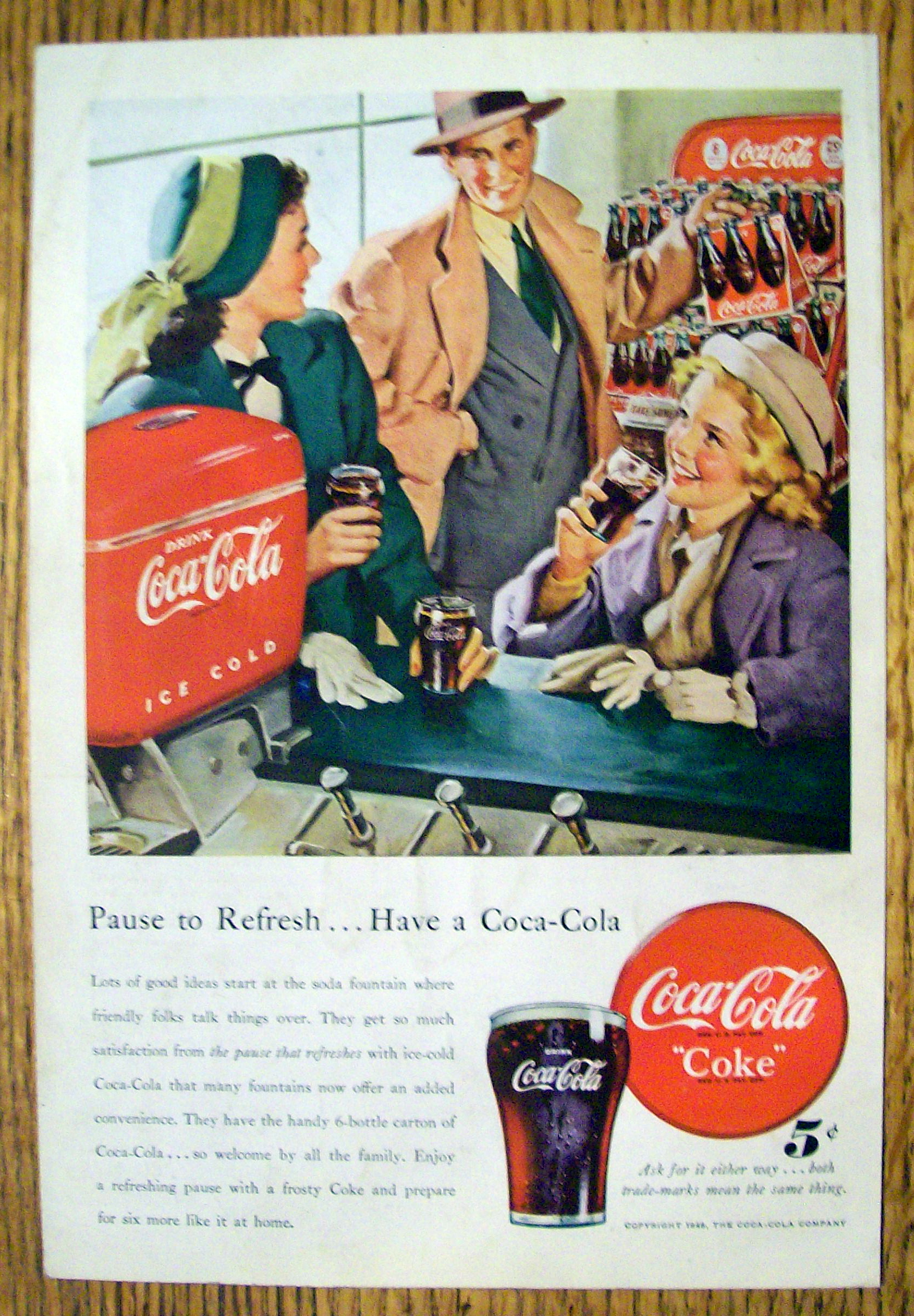 1948 Coca Cola (Coke) w/ Woman & Little Girl Drinking