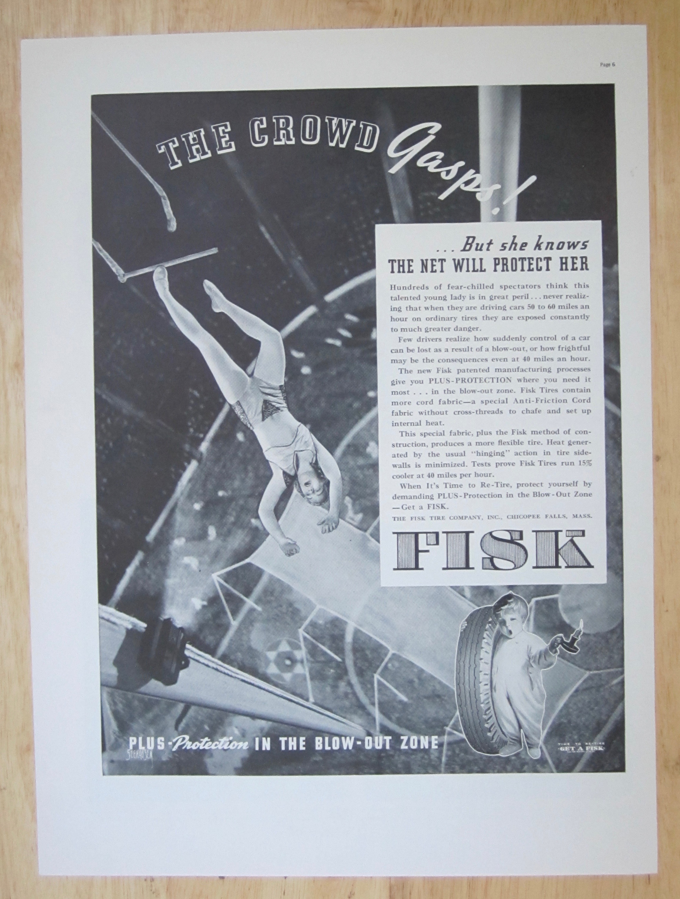 1937 Fisk Tires with Trapeze Artist To Fall To The Net