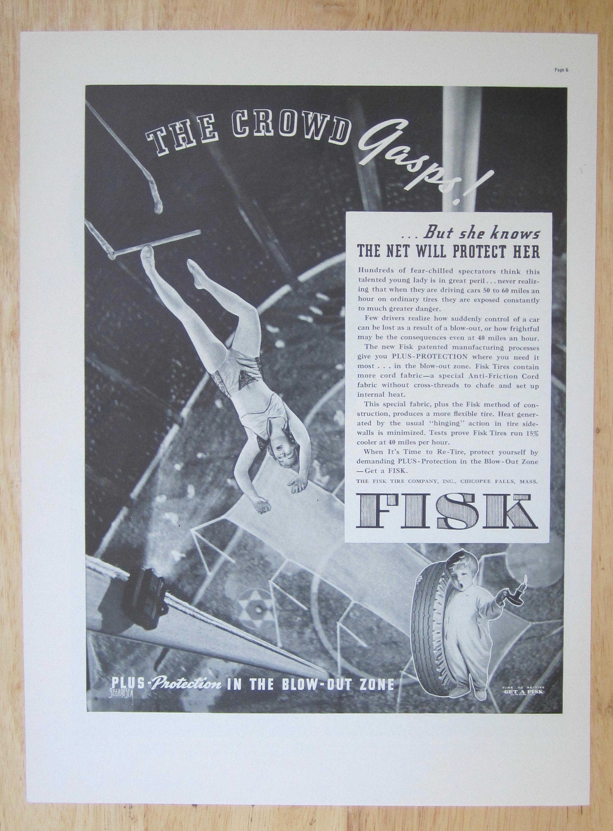 1937 Fisk Tires with Trapeze Artist To Fall To The Net