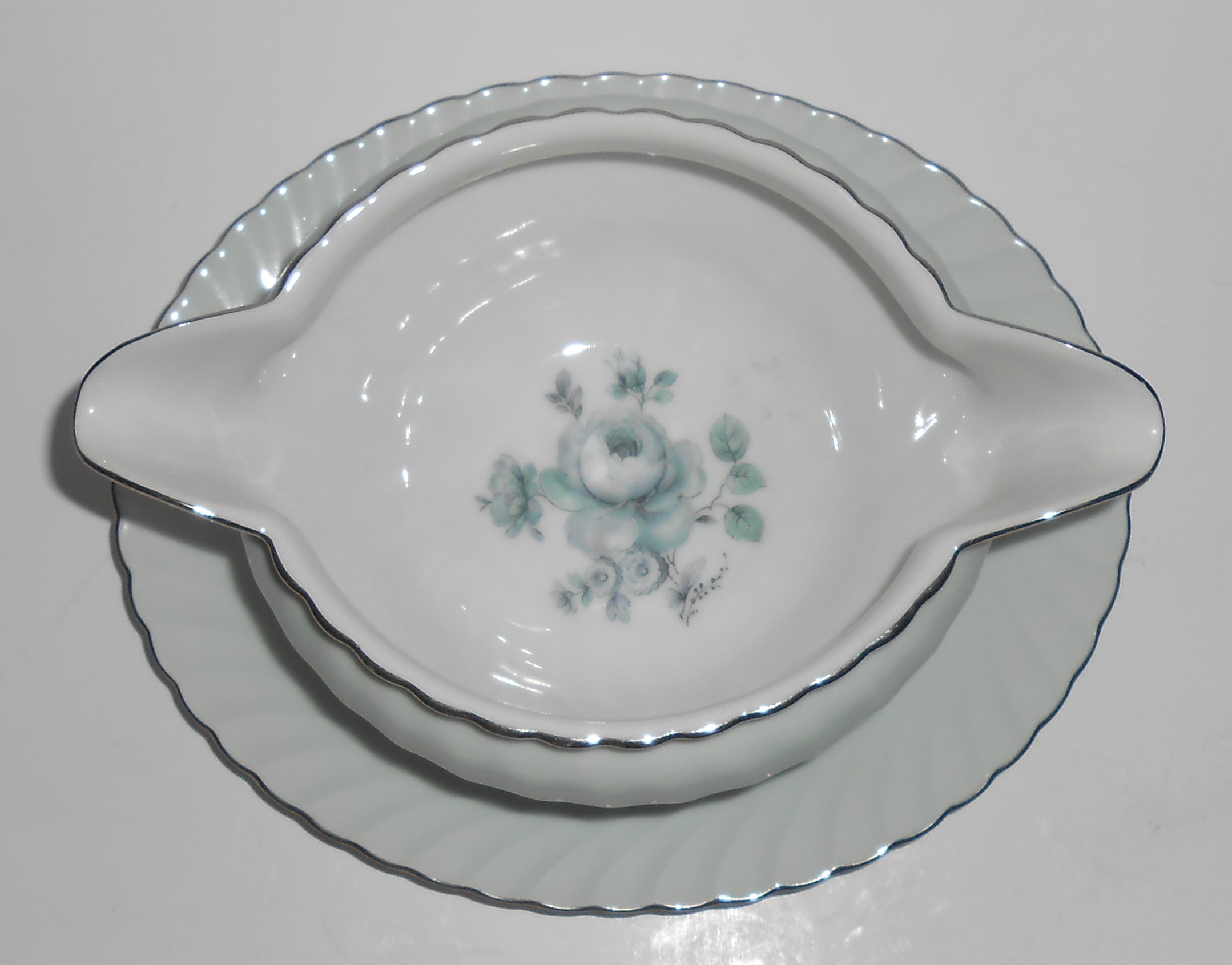 Royal Tettau China Dawn Rose Platinum Band Gravy Bowl